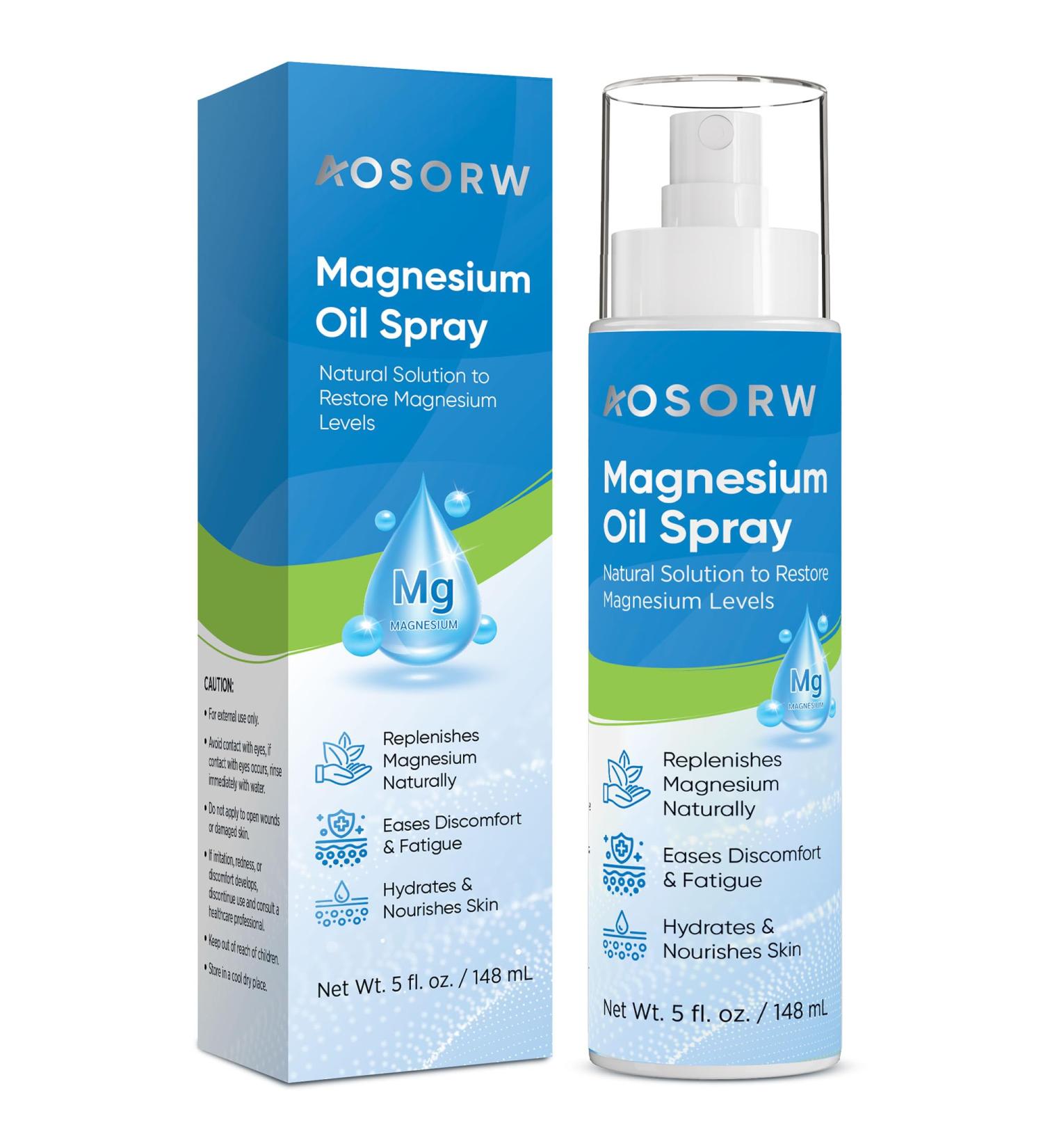 AOSORW Pure Magnesium Oil Spray - Organic Natural Topical Magnesium for Nighttime Comfort Sleep - Non-Greasy for Feet Hands and Body - 4.8 Fl Oz - Buy Online on GoSupps.com
