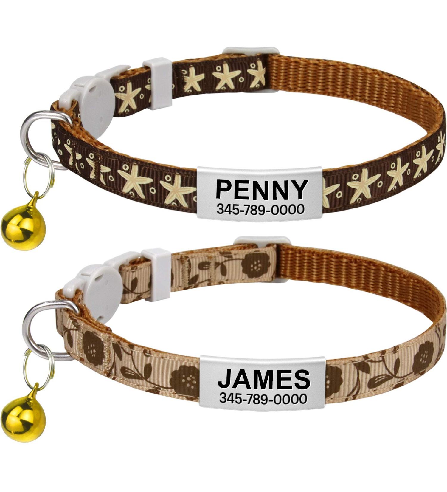 Tagme Personalized Cat Collar Set - Adjustable Safety Closure with Name & Phone Number 2-Pack Brown (18-28 cm) - Buy Online on GoSupps.com