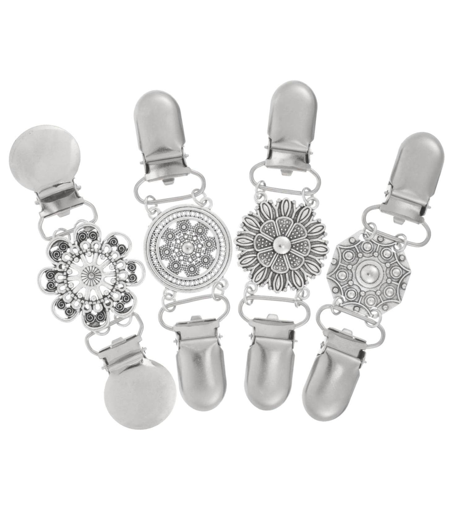 Vintage Knitted Jacket Brooch Clips - 4-Piece Set for Cardigans & Scarves | Retro Clothing Lock Accessories for Women - Buy Online on GoSupps.com