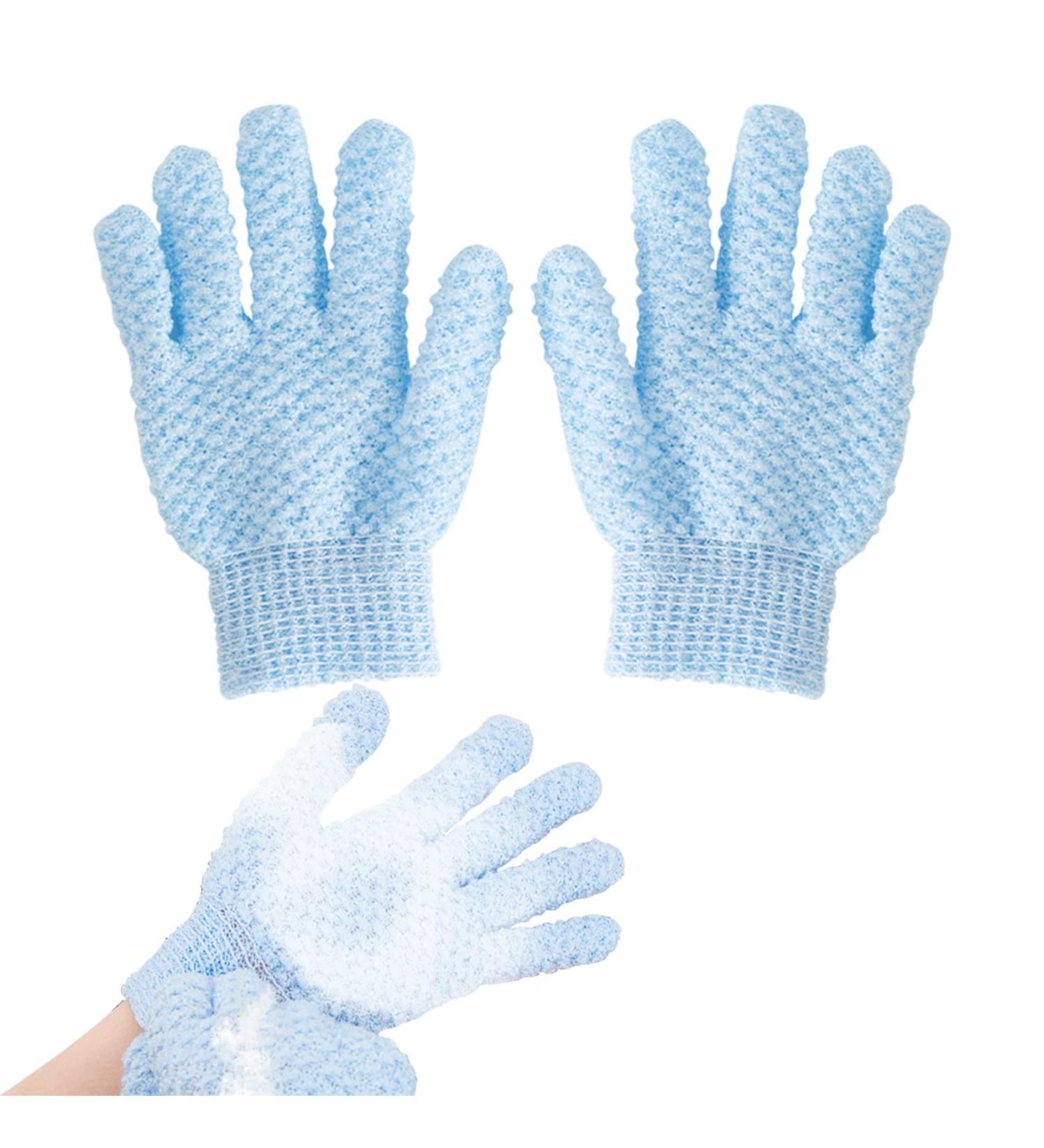 Exfoliating Bath Gloves for Shower - Double Sided Microfiber Scrubber for Men, Women, Kids - Blue (2pcs) - Buy Online on GoSupps.com