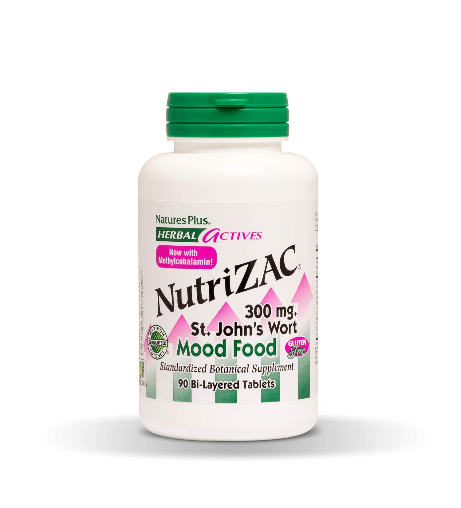 NaturesPlus Herbal Actives NutriZAC Mood Food - 300mg St Johns Wort Vegan Tablets - Natural Mood Booster - Vegetarian & Gluten-Free - Buy Online on GoSupps.com
