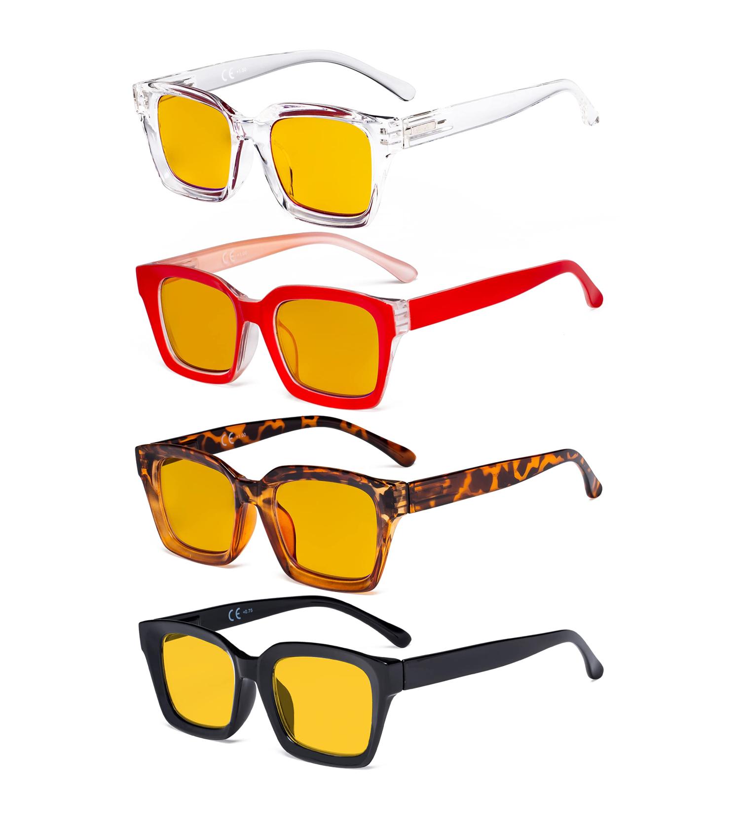 Eyekepper 4 Pack Amber Tinted Blue Light Blocking Square Reading Glasses +1.00 - Oversized Computer Eyeglasses for Eye Protection - Buy Online on GoSupps.com