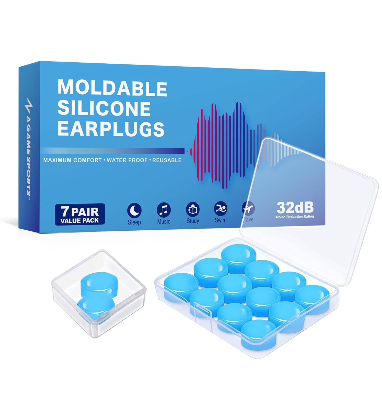 7 Pairs Reusable Silicone Ear Plugs for Sleeping, Swimming, & Noise Reduction - 32dB NNR, Waterproof, Sound Blocking - Ideal for Shooting, Concerts, Motorcycles, and Snoring - Buy Online on GoSupps.com