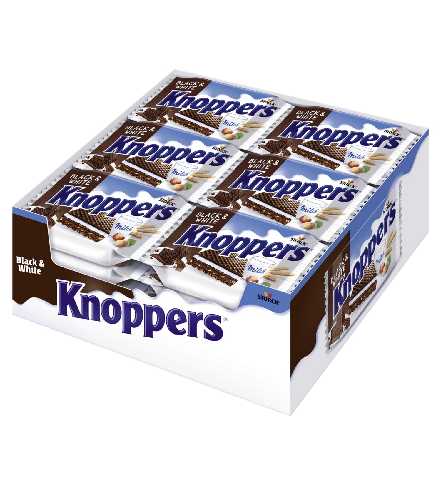Buy Knoppers Black and White - 24 x 25g Waffle Cuts with Dark Cocoa & Nougat Cream - International Shipping Available - Buy Online on GoSupps.com