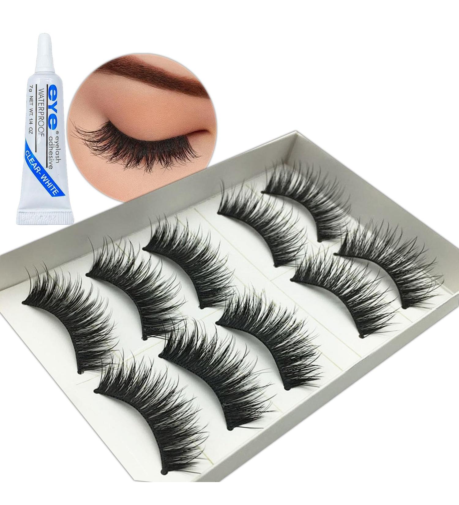 Lashes False Eye Lash Eyelashes Fluffy Russian Eyelash Strip Lash Wispy Handmade Cat Eye Lashes Volume Dramatic 5 Pairs 3D Thick Long Fake Lashes with Glue Natural Cross for Party Cosplay - Buy Online on GoSupps.com