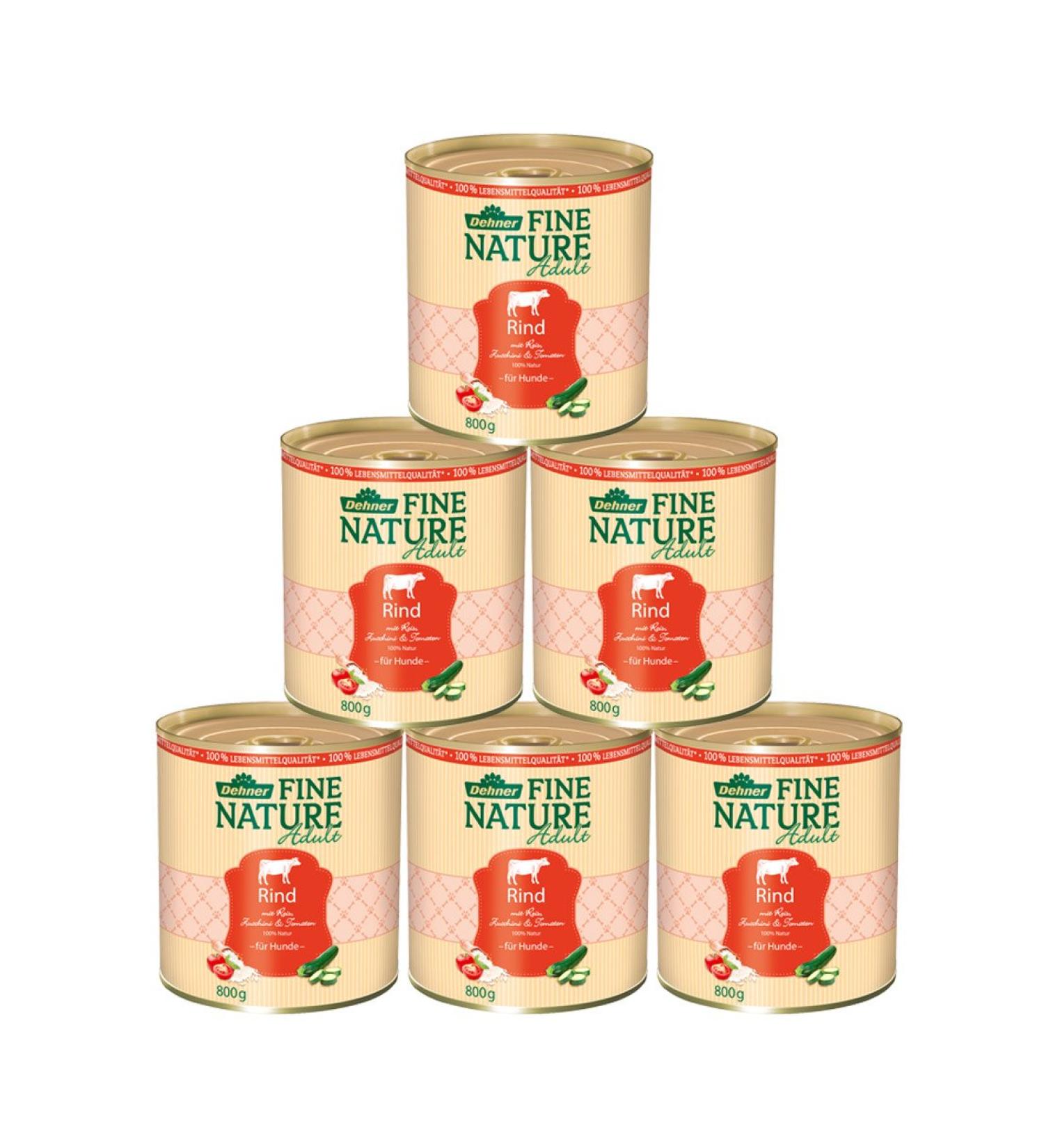 Dehner Fine Nature Dog food wet food in food quality for adult dogs beef 6 x 800 g can (4.8 kg) adult beef 800 g (6 Pack)