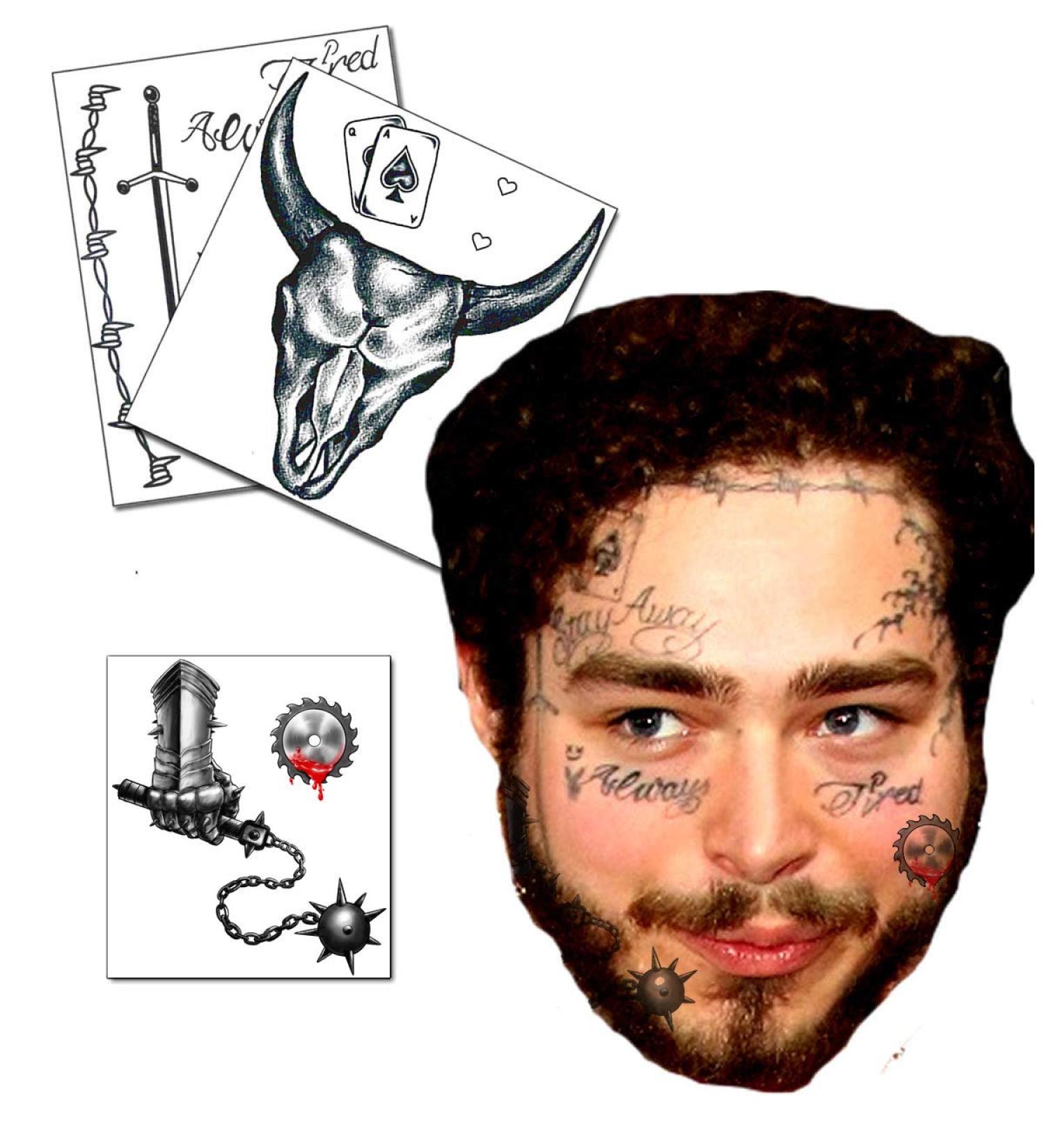 Posty Malone Inspired Temporary Face/Neck Tattoos Set | Skin Safe & Long Lasting | NEW 2021 Designs - Buy Online on GoSupps.com