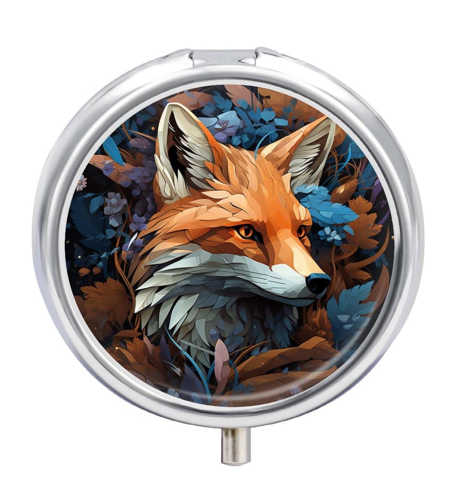 Small Travel Pill Case Round Metal Pill Box for Pocket Purse 3 Compartment Portable Pill Holder Mini Pill Organizer for Travel or Daily - Fox - Buy Online on GoSupps.com