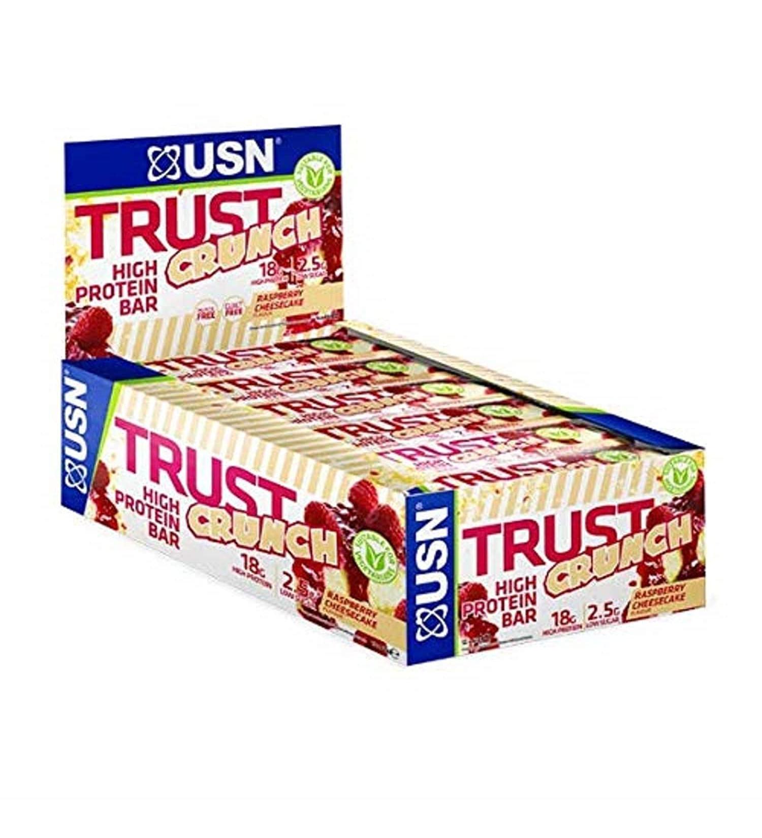 USN Trust Crunch Raspberry Cheesecake Protein Bars - 18g Protein, 12 x 60g Bars - Buy Online on GoSupps.com