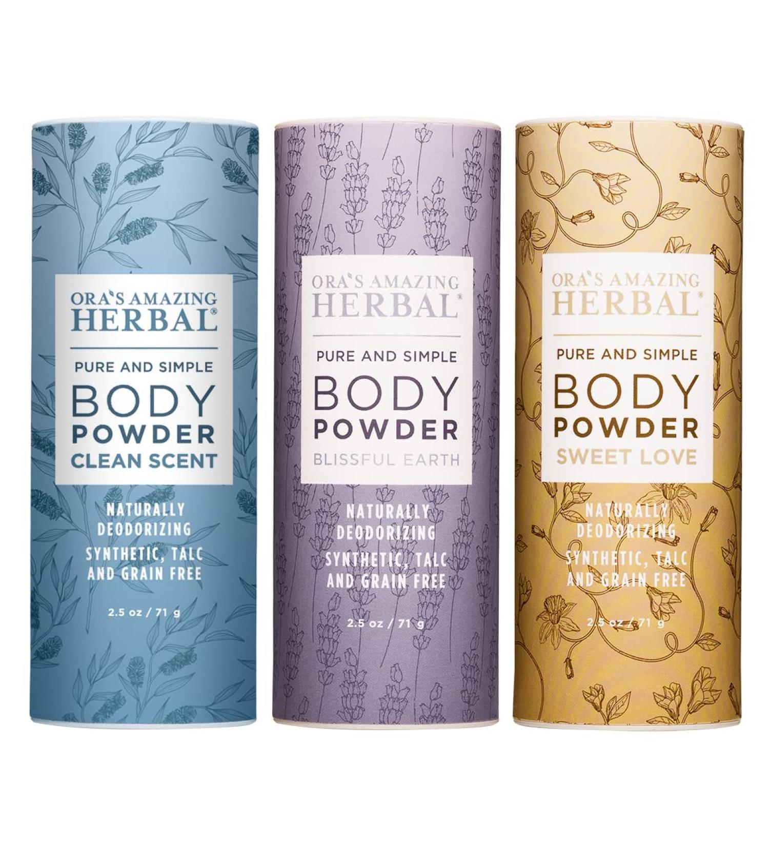 Ora's Amazing Herbal Body Powder Variety Set - Talc-Free Scented Dusting Powder for Women and Men - Natural Gift (2.5 oz x 3) - Buy Online on GoSupps.com