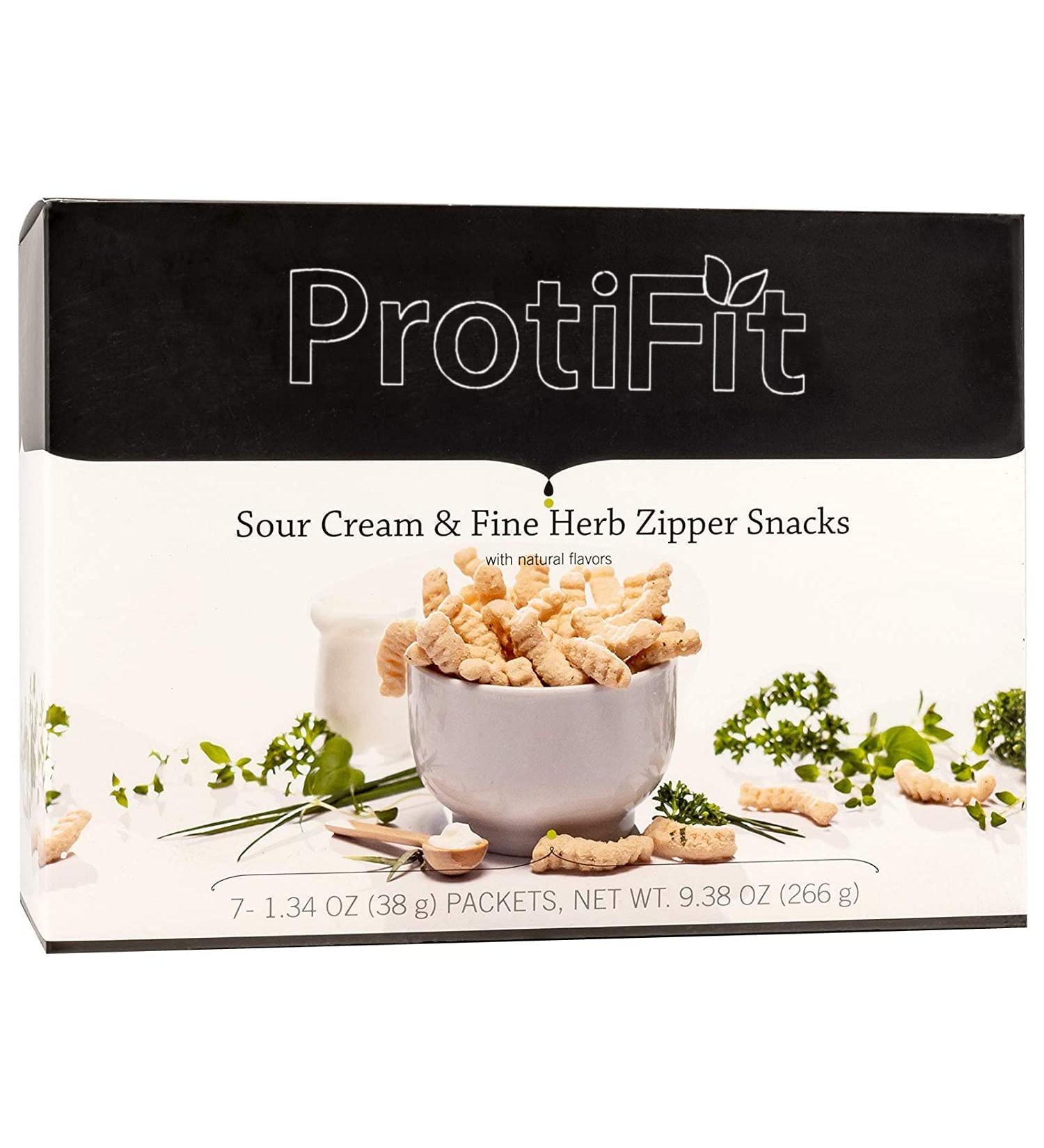 PROTIFIT - High Protein Diet Zipper Snacks, 15g Protein, Low Calorie, Low Sugar, Low Fat, Ideal Protein Compatible, 7 Servings Per Box (Sour Cream & Fine Herb) - Buy Online on GoSupps.com