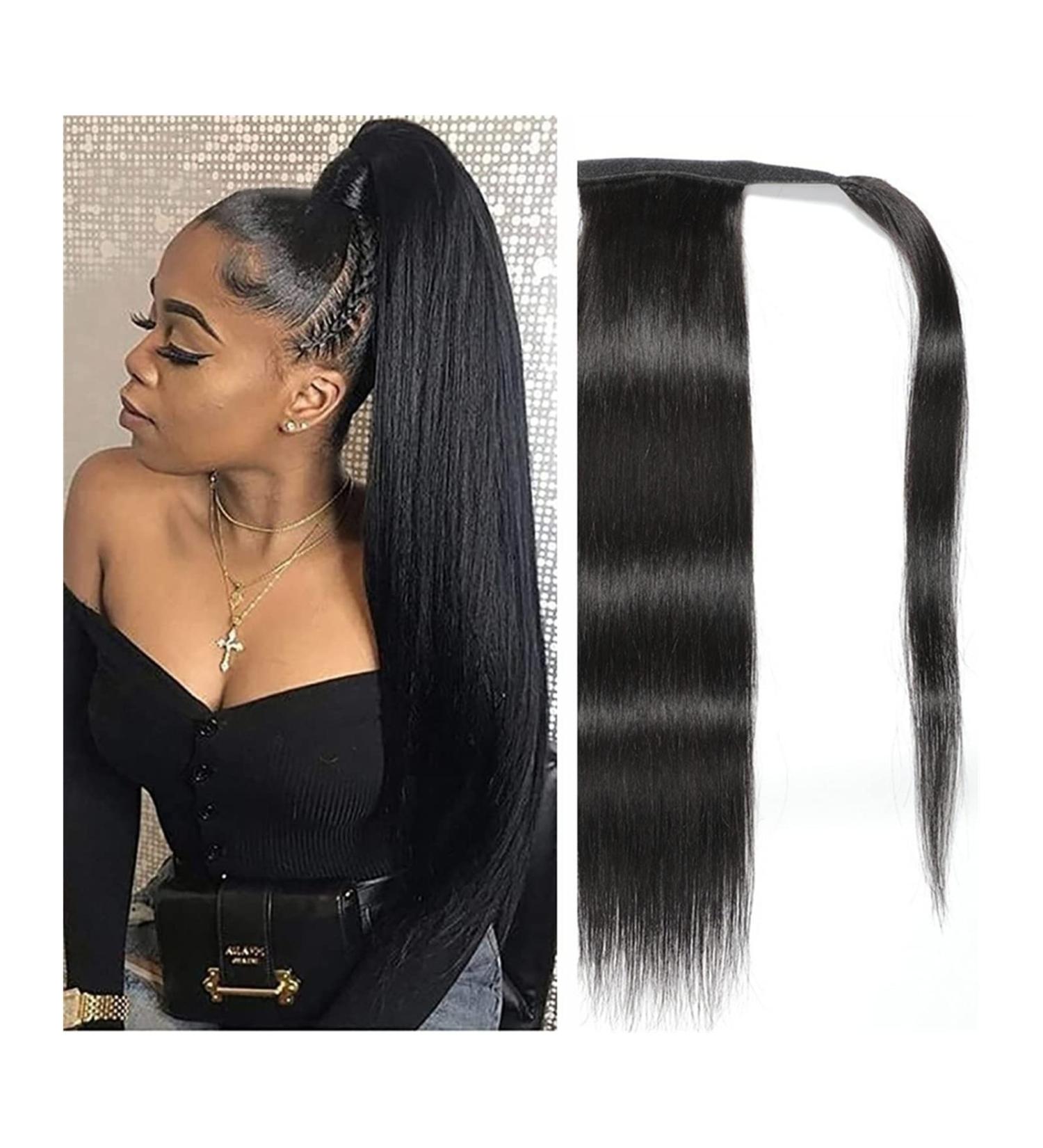 Hair Buns Hair Piece Long Straight Ponytail Real Hair Wrapped Ponytail Hair Extensions Barrettes for Black Women Natural Black 8-24 Inch Hair Accessories For Girls (Color : Straight Size : 8inch) 8inch Straight - Buy Online on GoSupps.com