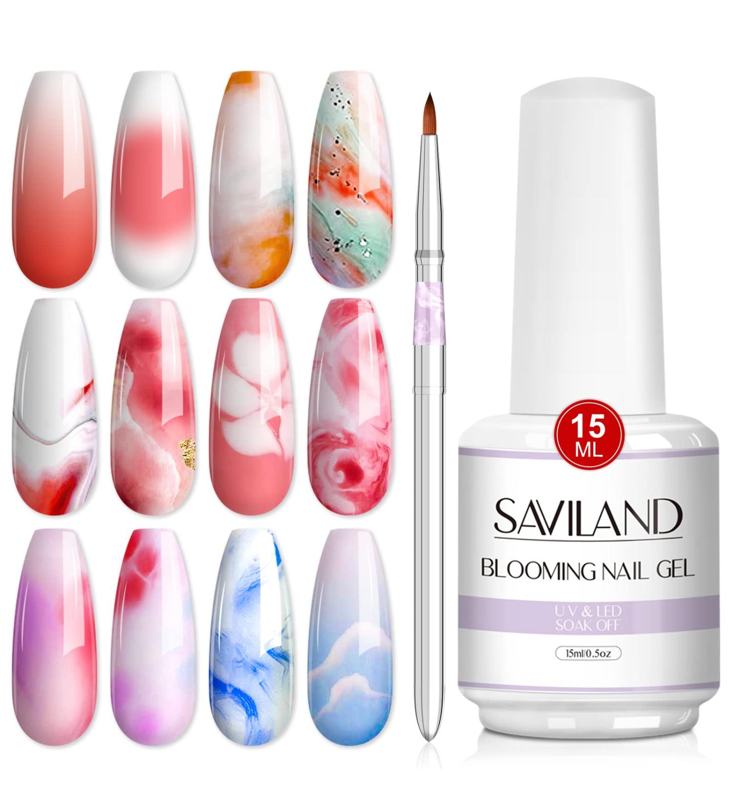Saviland Blooming Gel - Clear 15ml Nail Polish for Marbles Effect | UV LED Soak Off with Art Brush | Manicure Kit for Salon & DIY - Buy Online on GoSupps.com