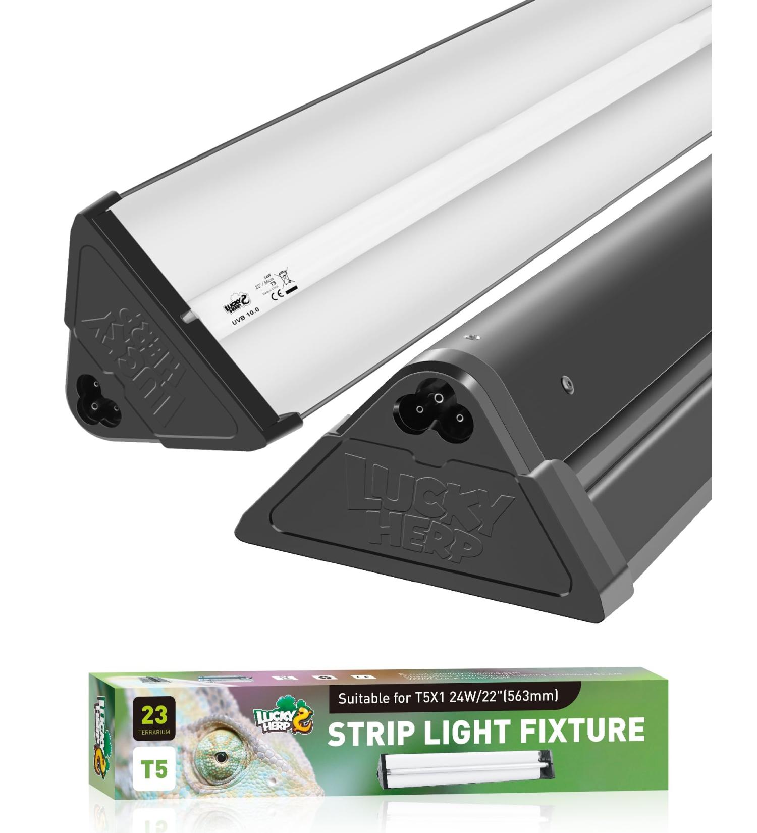 LUCKY HERP T5 Reptile Light Fixture Combo Kit 24W - 30% UVA + 10% UVB - 100-250V - Ideal for Amphibians, Tortoises, Lizards, and Bearded Dragons - Buy Online on GoSupps.com