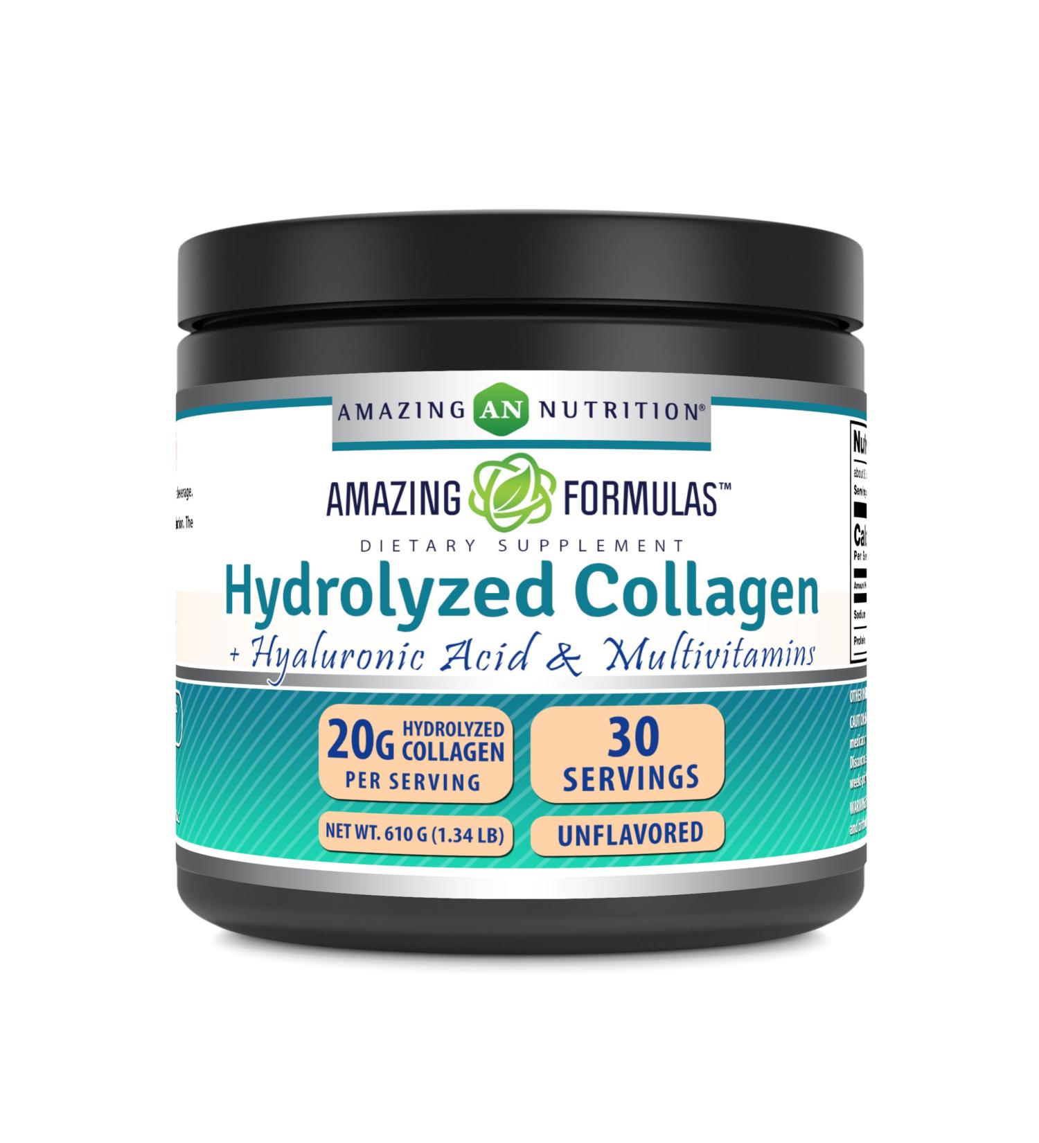 Amazing Formulas Hydrolyzed Collagen with Hyaluronic Acid & Multivitamins Supplement | 30 Servings Powder | 605 Grams | Unflavored