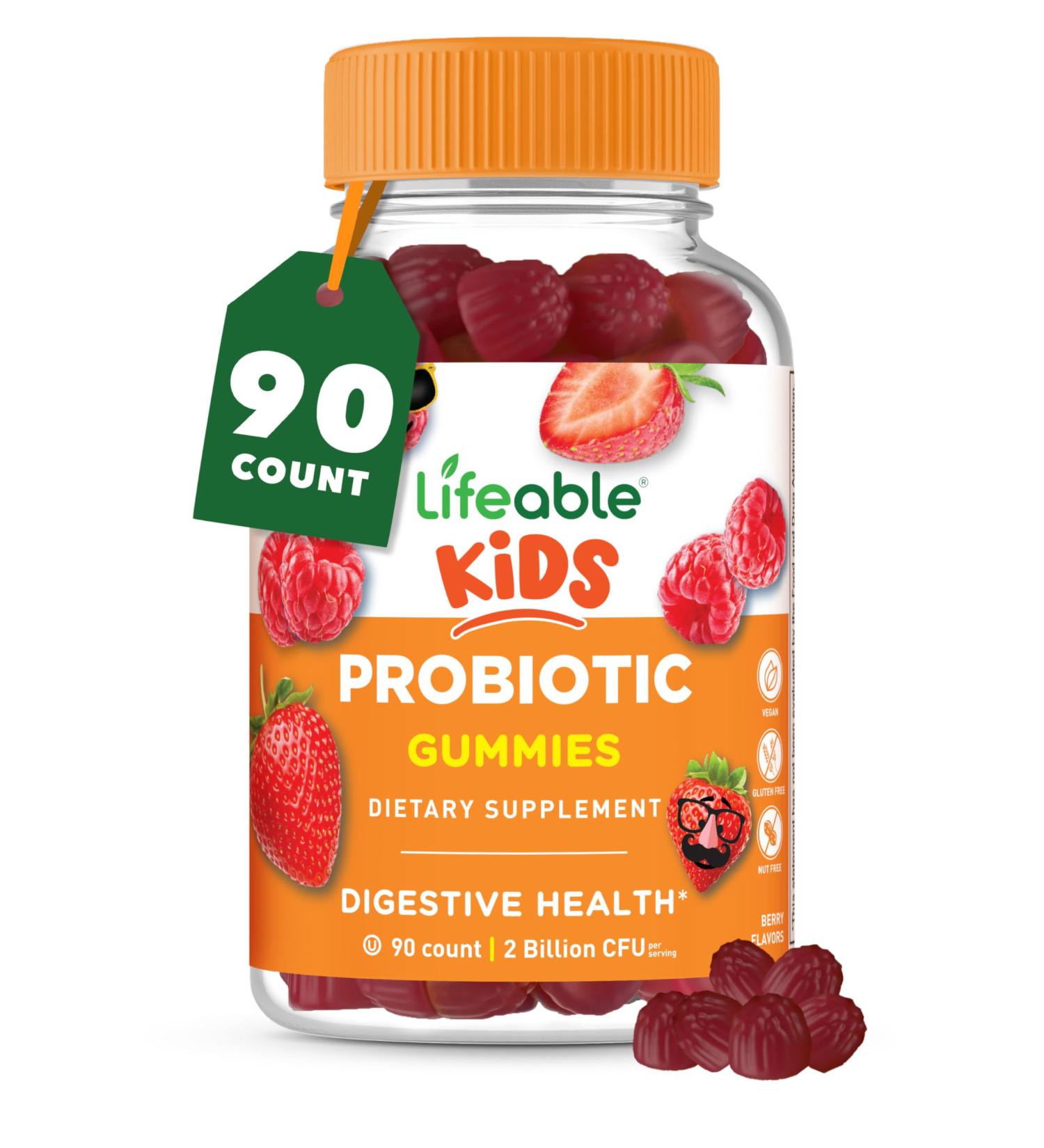 Kids Probiotics Gummies | 2 Billion CFU | Great Tasting Kids Probiotic Gummies | for Gut Health Digestive Support and Immune Support | 90 Probiotic Gummies for Kids and Toddlers | Lifeable - Buy Online on GoSupps.com