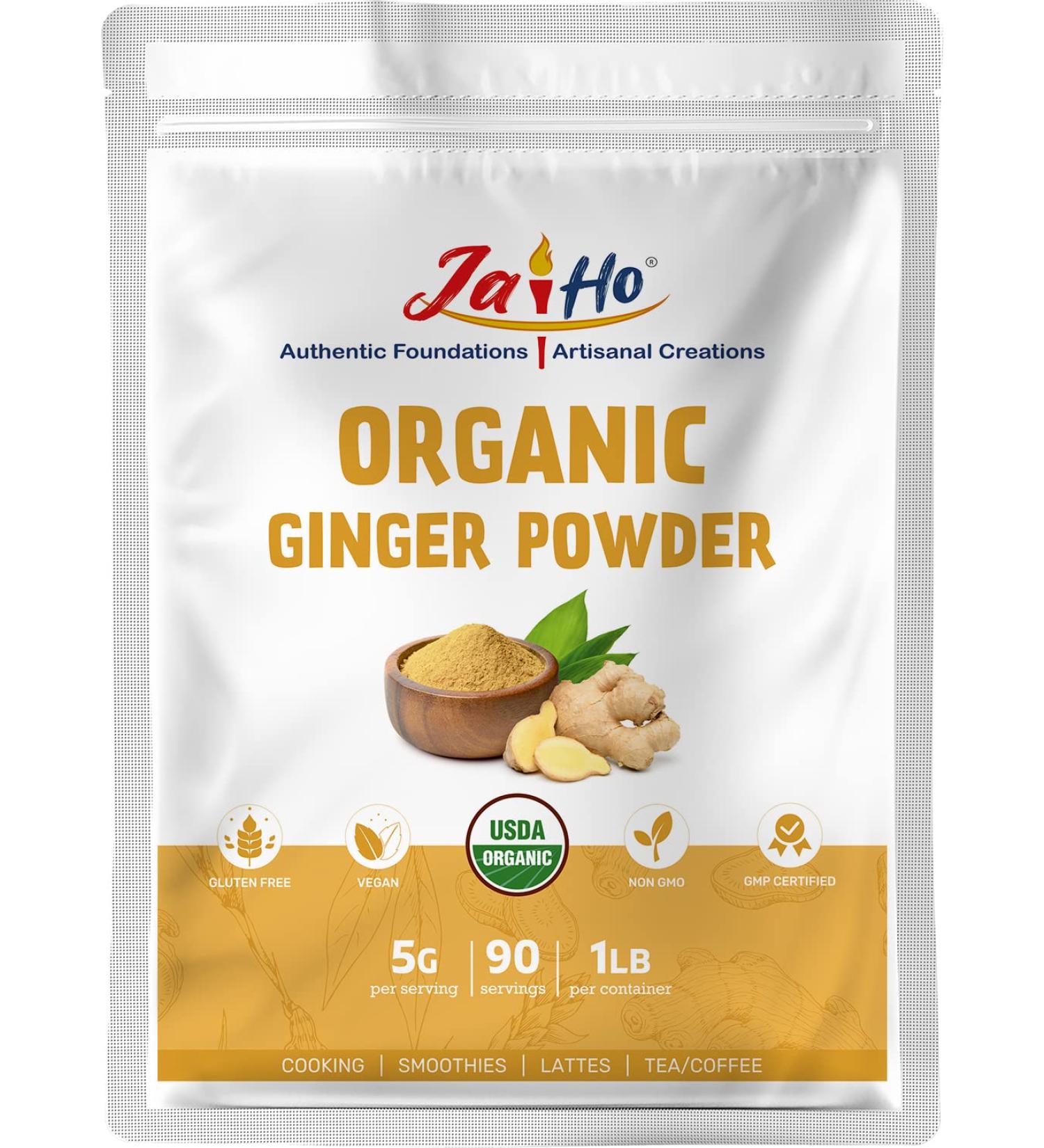 Jai Ho Certified Organic Gluten Free Vegan Non-GMO Ginger Powder - Resealable Zip Lock Pouch - Buy Online on GoSupps.com
