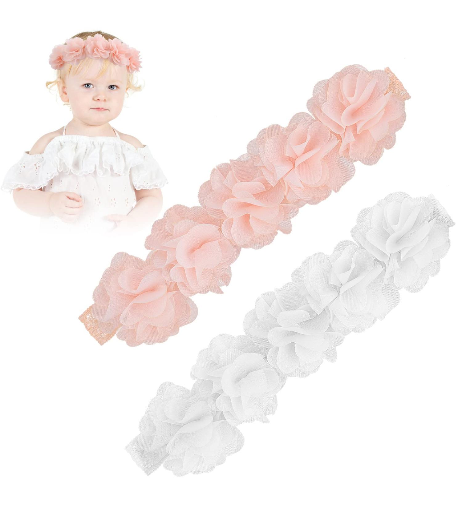 Lusofie 2Pcs Chiffon Flower Baby Headbands Set for Newborns & Toddlers - Adorable Hair Accessories - Buy Online on GoSupps.com