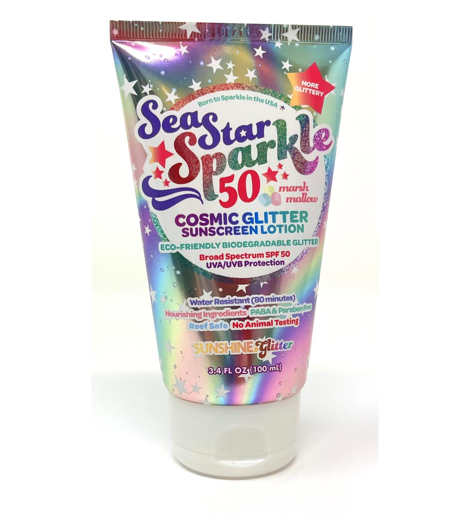 Sunshine & Glitter Sea Star Sparkle Biodegradable Glitter Sunscreen SPF 50+ Cosmic Marshmallow 3.4 Oz - Buy Online on GoSupps.com