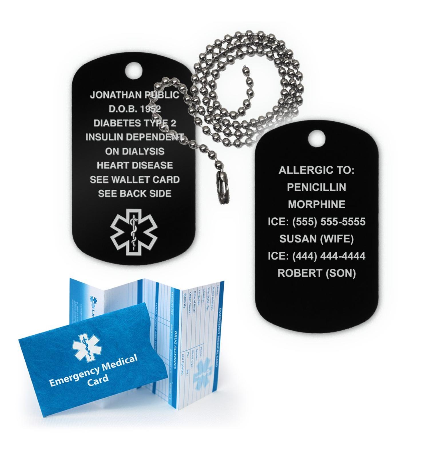 Medical Alert ID Dog Tag - Anodized Aluminum with 27 Chain - 18 Lines Engraved - Black - Buy Online on GoSupps.com