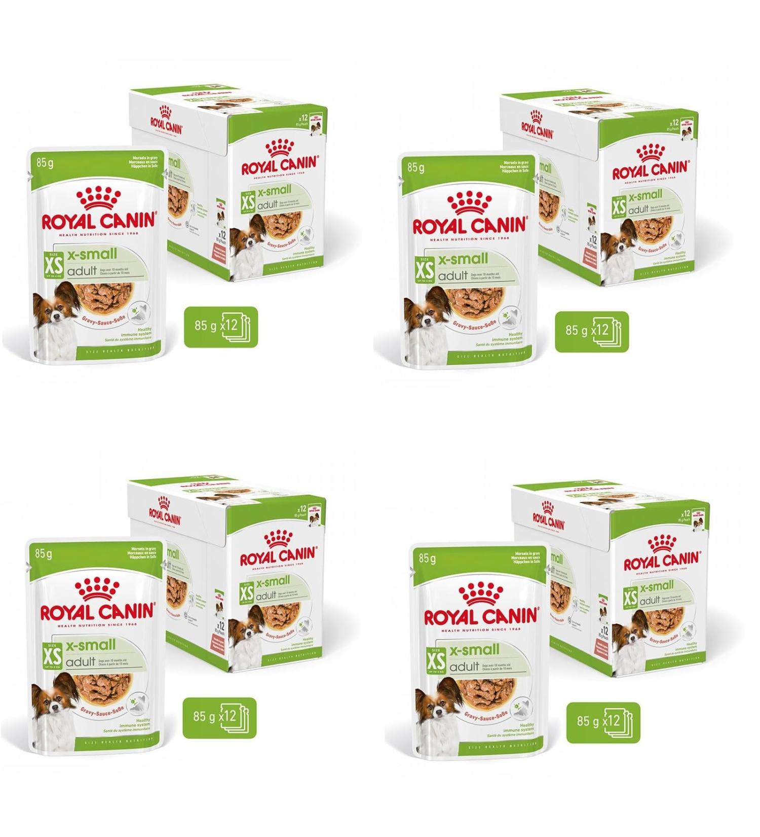 ROYAL CANIN X-Small Adult | Pack of 4 | 4 x 12 x 85 g | Wet Food for Adult and Very Small Dogs | From 10 Months | with Chunks in Sauce | in Sachet - Buy Online on GoSupps.com