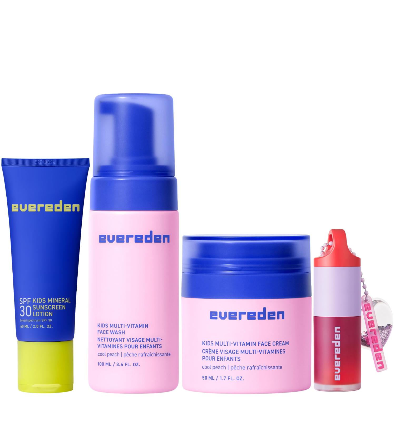 Evereden Daily Routine Set & Non-Toxic Lip Gloss: Clean & Vegan Skin Care for Kids - Nourishing Tween Skincare with Multi-Vitamin Face Wash Face Cream SPF 30 Sunscreen & Tinted Lip Gloss - Buy Online on GoSupps.com