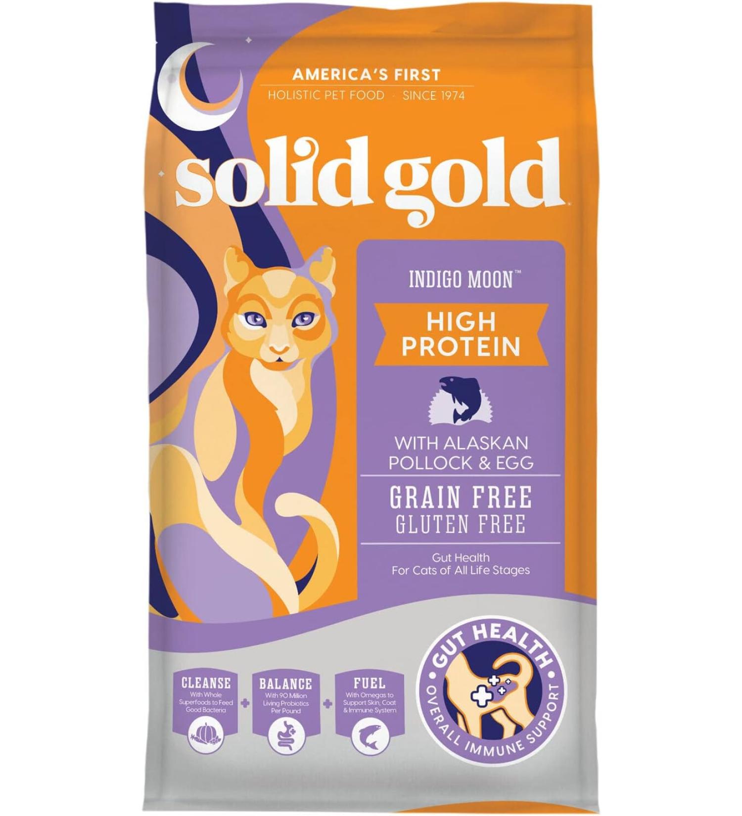 Solid Gold Indigo Moon High Protein Cat Food - Grain & Gluten Free, Digestive Probiotics, Omega 3, Low Carb Superfood Meal - 12lb - Buy Online on GoSupps.com