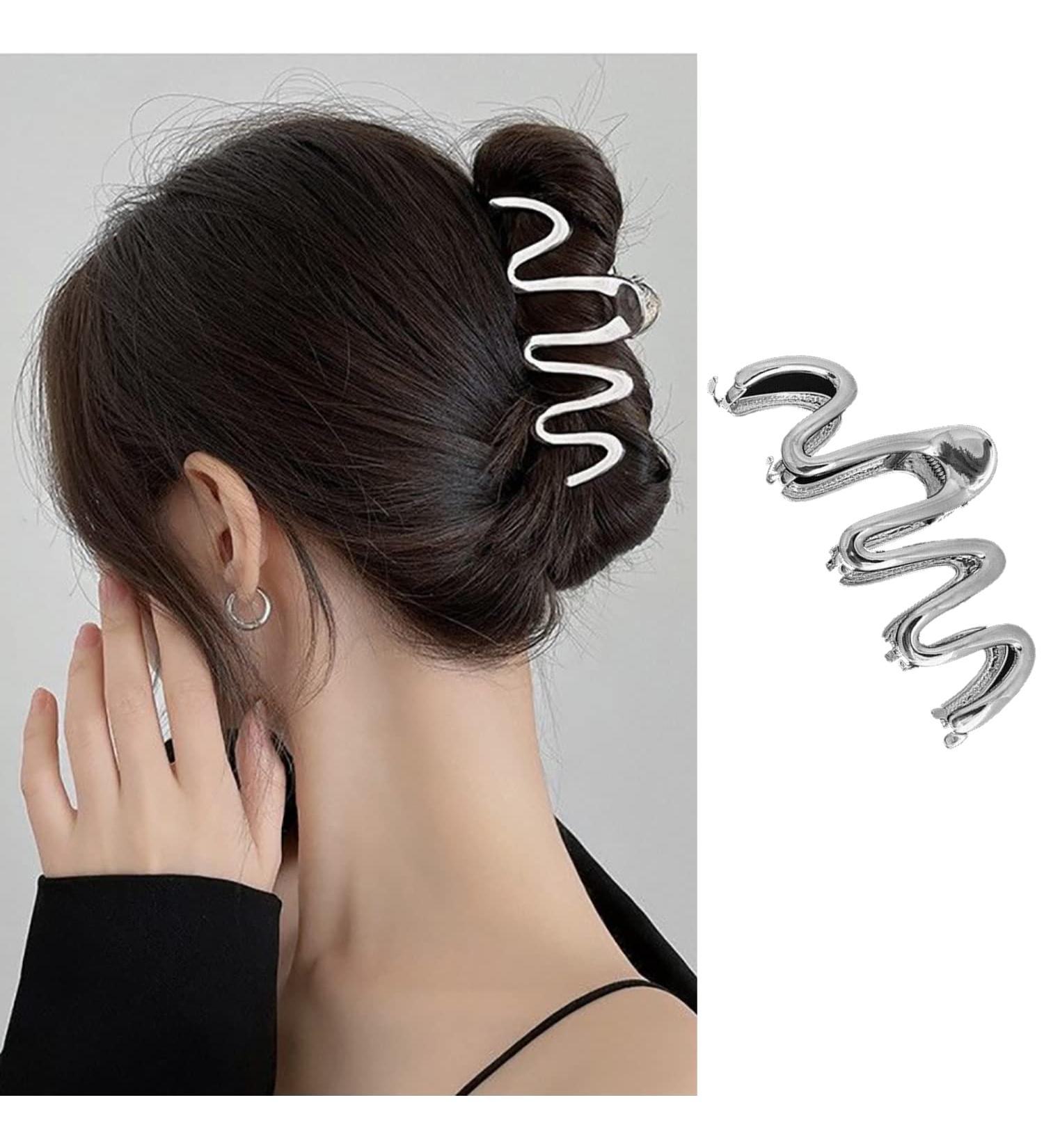 Elegant Metal Wave Hair Claw Clip - Frigid Style French Barrette for Thick Hair | Large Silver Hairpin for Women - Buy Online on GoSupps.com