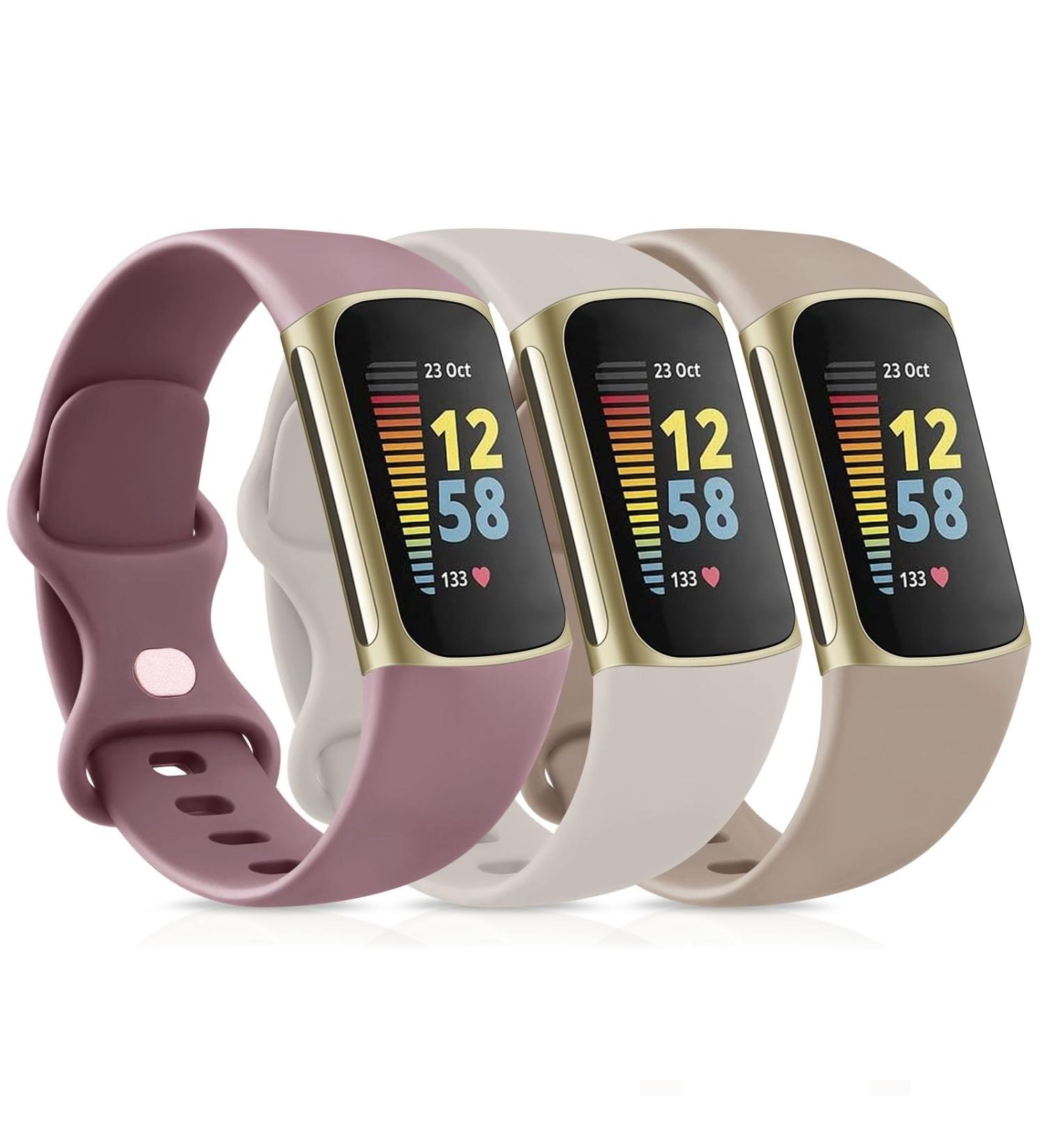 Vancle 3-Pack Silicone Wristbands for Fitbit Charge 5 & 6 - Soft Sports Replacement Bracelets for Men & Women - Starlight Milk Tea Violet - Buy Online on GoSupps.com