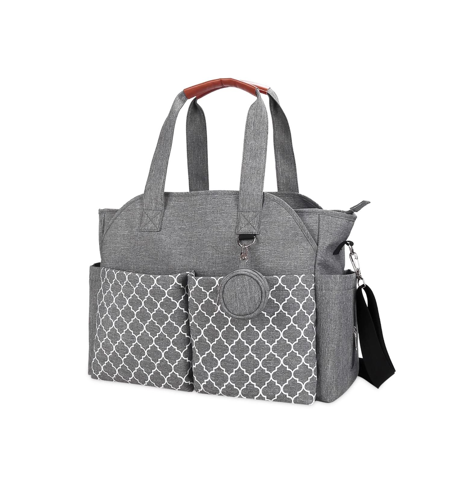 SONARIN Multi-Function Waterproof Baby Changing Tote Bag - Grey | Large Capacity Diaper Bag with Pacifier Holder and Travel Satchel Messenger Bag - Buy Online on GoSupps.com