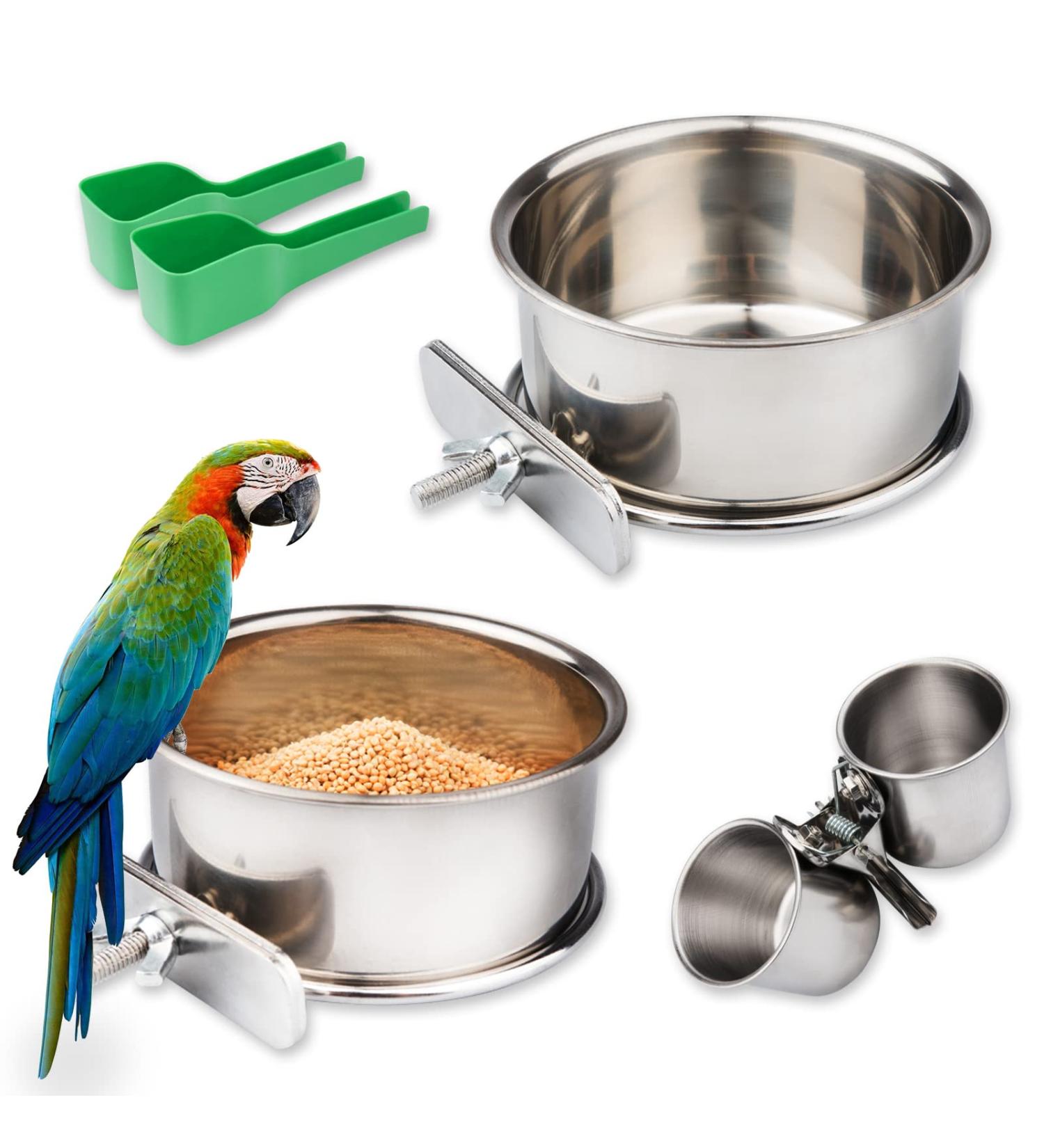 5-Pack Stainless Steel Bird Bowls with Clamp - Food and Water Dishes for Parakeets, Cockatiels, Budgies, Conures, Lovebirds, Macaw - Includes Dispenser Spoon - Buy Online on GoSupps.com