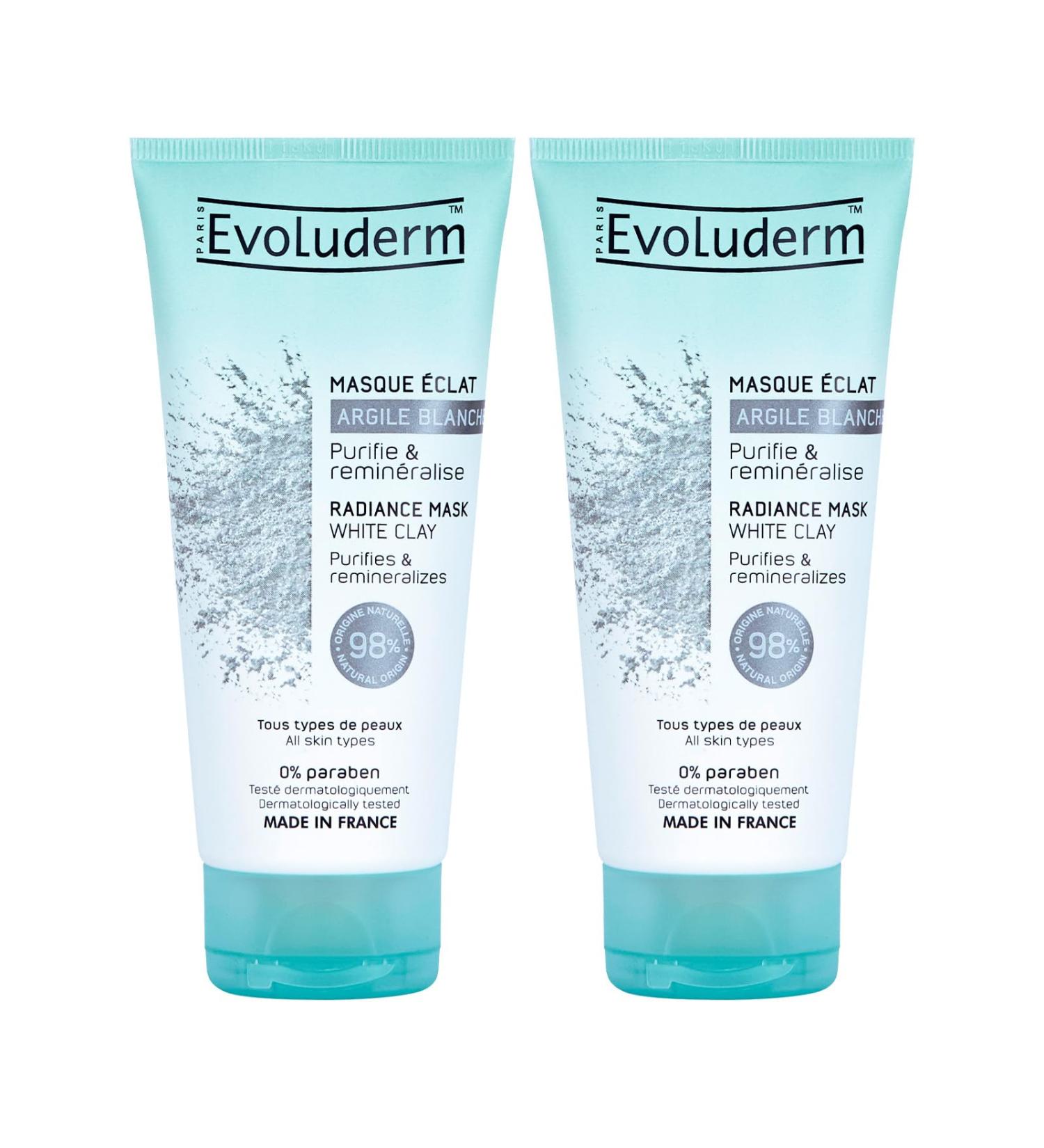 Evoluderm EVOLUDERM - Radiance Mask with White Clay - 100 ml - 98% natural origin - Vegan - Made in France - Pack of 2 x 100 ml
