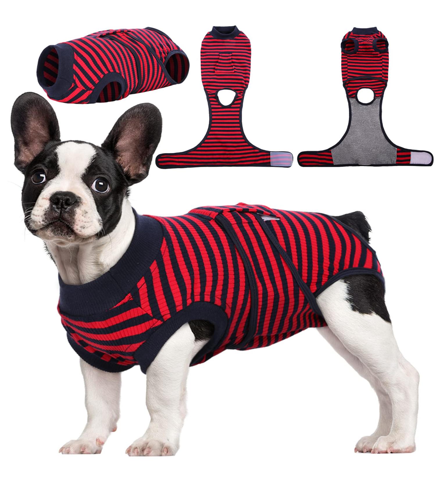 Kuoser Dog Recovery Suit for Male Dogs - Breathable Post-Op Body with Leakage Protection | Anti-Licking & Wound Care - XS Red Striped (1 Pack) - Buy Online on GoSupps.com