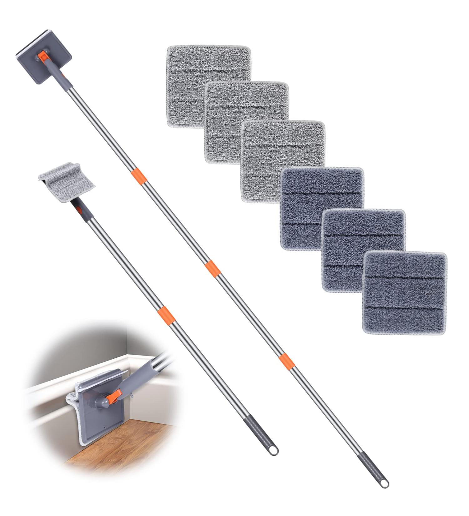 ROKOXIN Baseboard Cleaner Tool with Long Handle | Mop for Baseboard Molding, Walls, Ceilings, Windows | Includes 6 Reusable Microfiber Pads - Buy Online on GoSupps.com