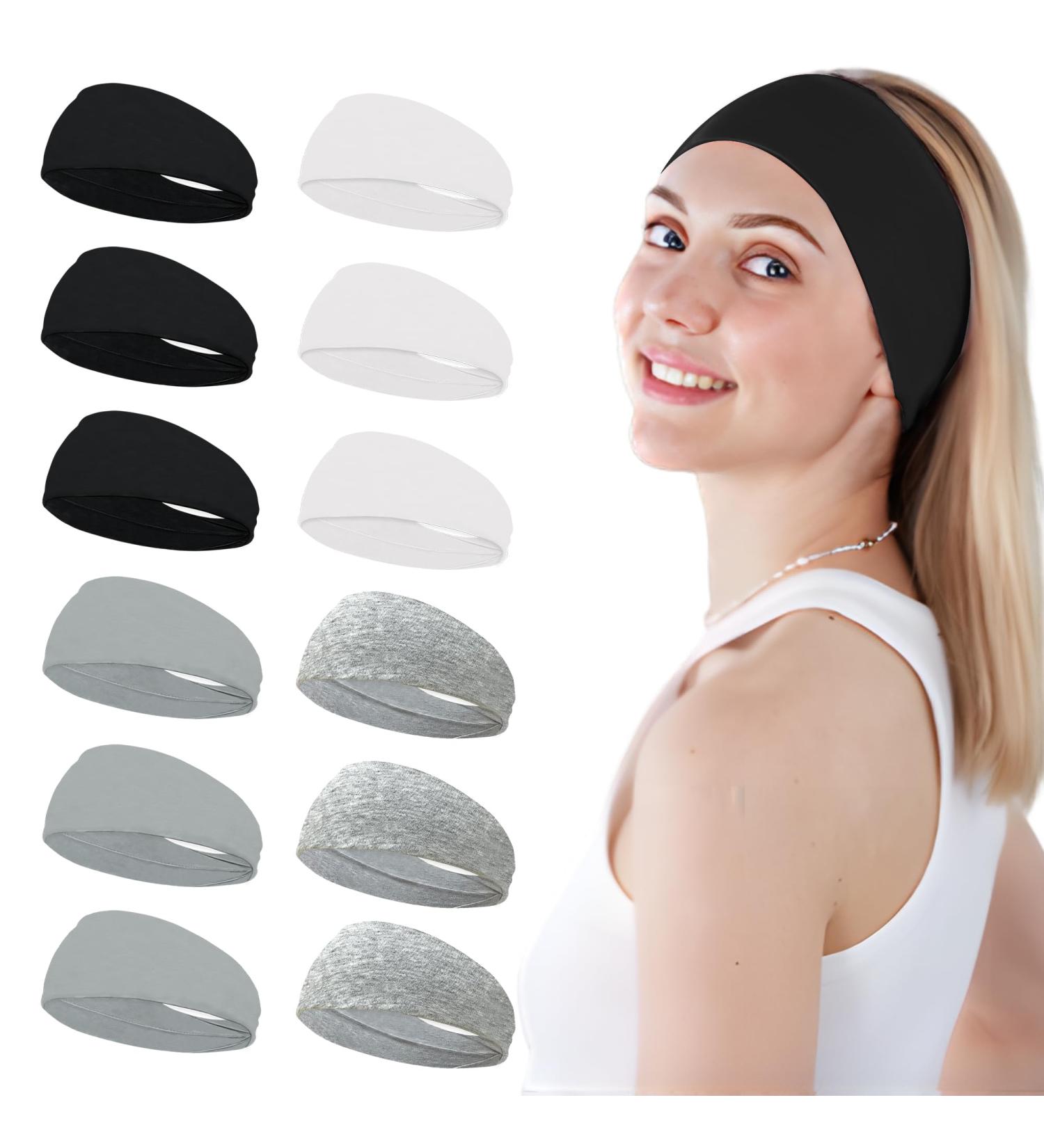 Ayesha Workout Headbands for Women - Pack of 12 Black White Grey Hair Bands | Non-Slip, Stretchy Sports Headbands for Yoga, Fitness & Skincare - Buy Online on GoSupps.com