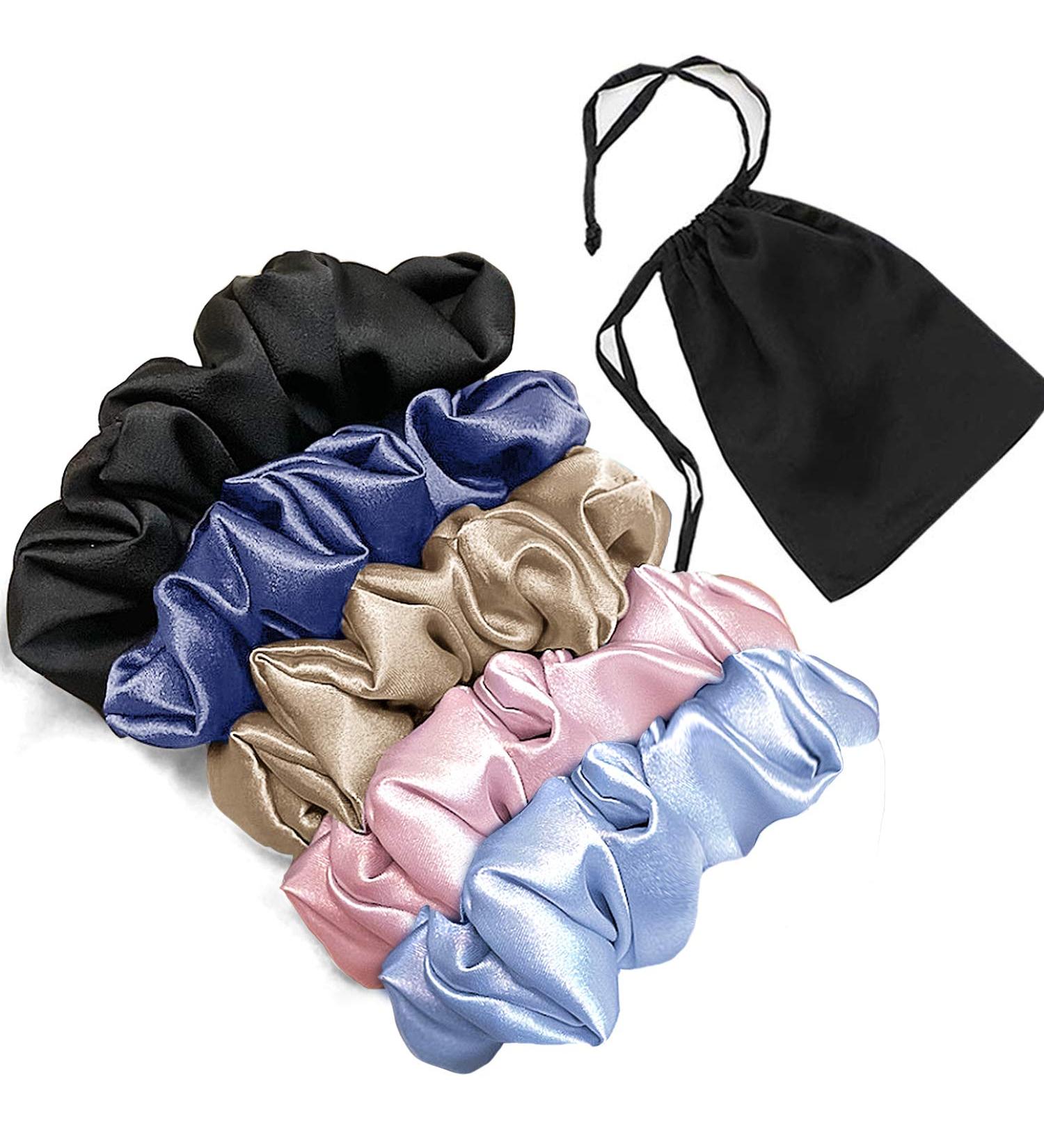 Mommesilk 5-Pack Silk Hair Scrunchies for Curly Hair - Large 100% Silk Hair Ties - Elastic Ponytail Holders for Women - Random Colors - Multi-5pc - Buy Online on GoSupps.com