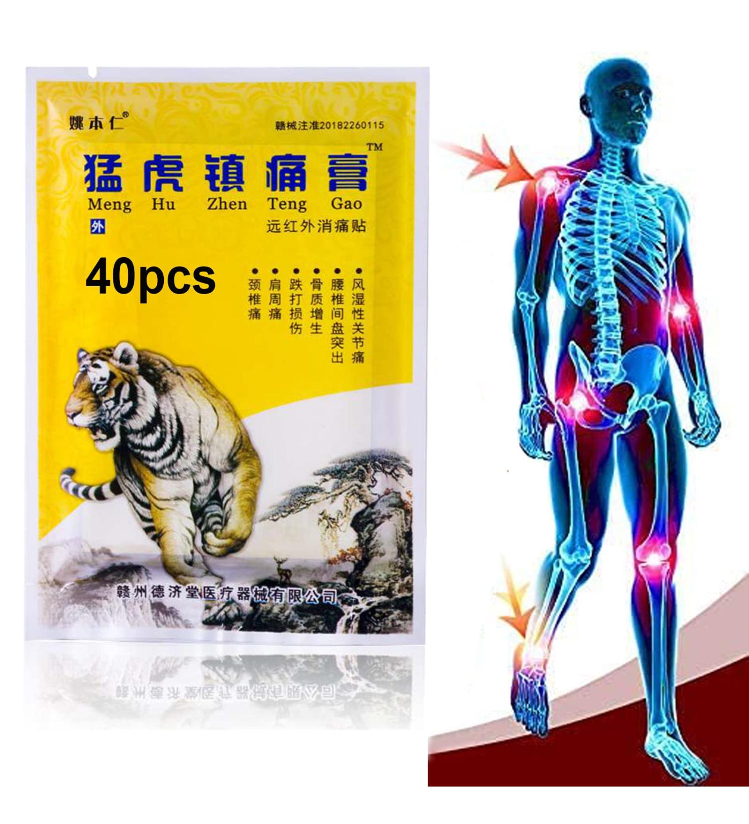 Footsihome Pain Relieving Patches - 40 Herbal Back Muscle Patches - Tiger Chinese Hot Patch for Muscle & Joint Heat Relief - 40 Pcs - Buy Online on GoSupps.com