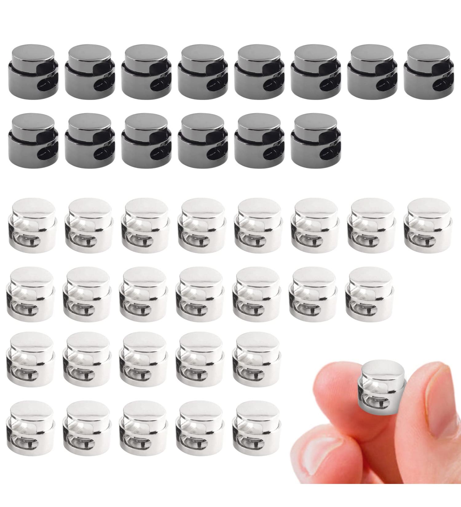 40pcs Metal Round Cord Locks Toggle Fastener for Clothes Bags Shoes - Black Silver - Buy Online on GoSupps.com