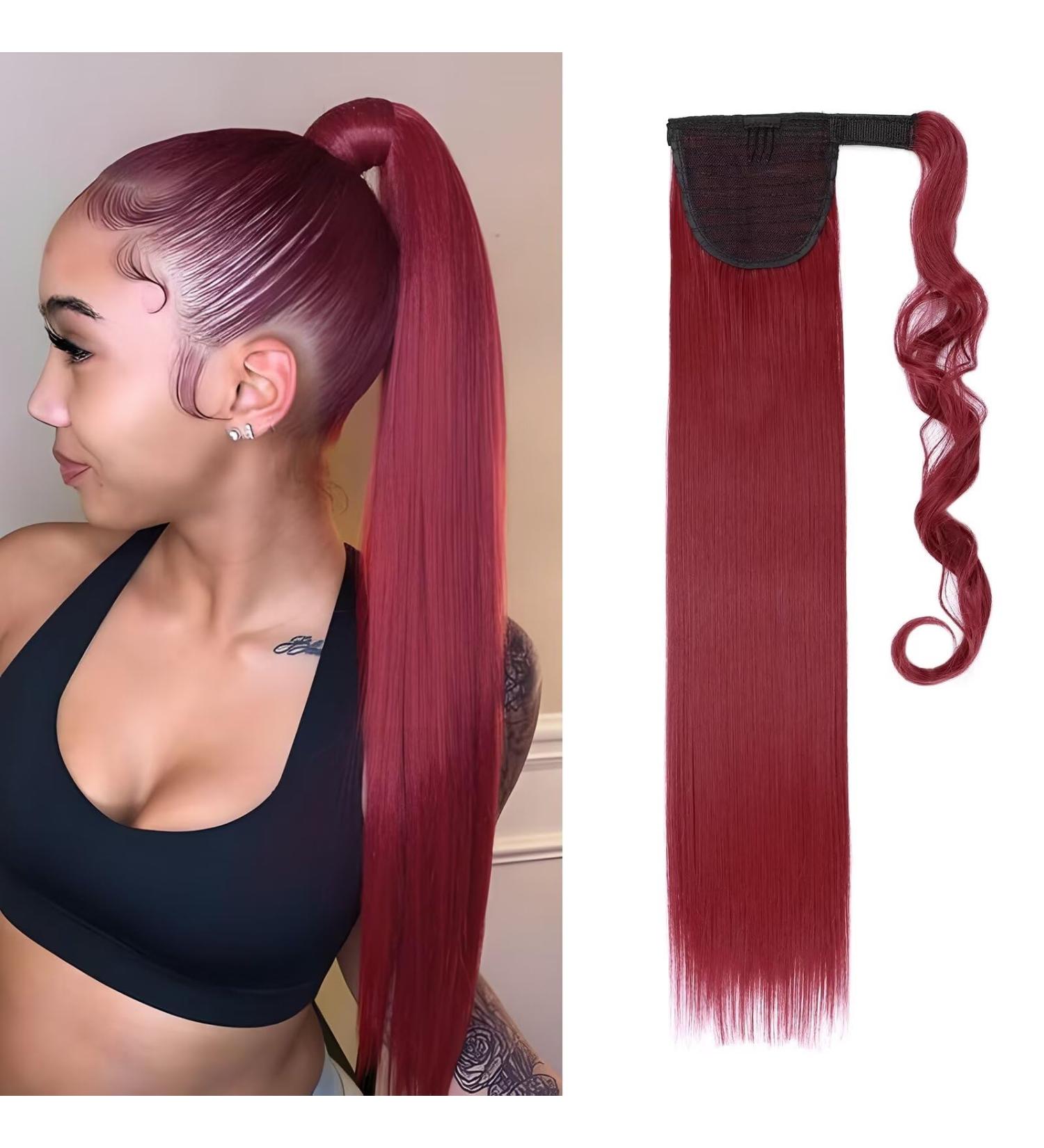 23-inch Dark Red Synthetic Clip-in Ponytail Extension | Straight Hairpiece - Buy Online on GoSupps.com