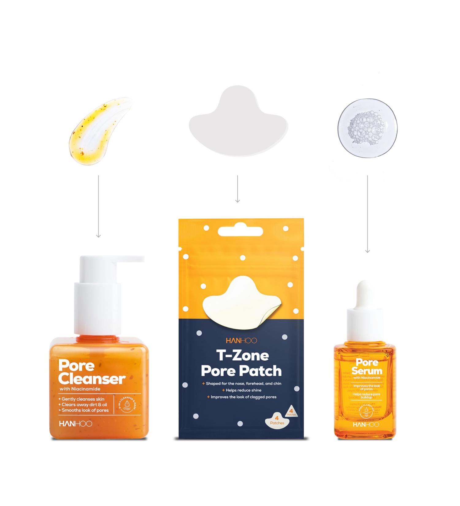 Hanhoo Pore Collection Pore Cleanser 6.76 Fl. Oz. Pore Serum 1 Fl. Oz. T-Zone Pore Patch 8 Ct with Niacinamide and Salicylic Acid Pore Patches Clarifies Clogged Pores Korean Skincare - Buy Online on GoSupps.com