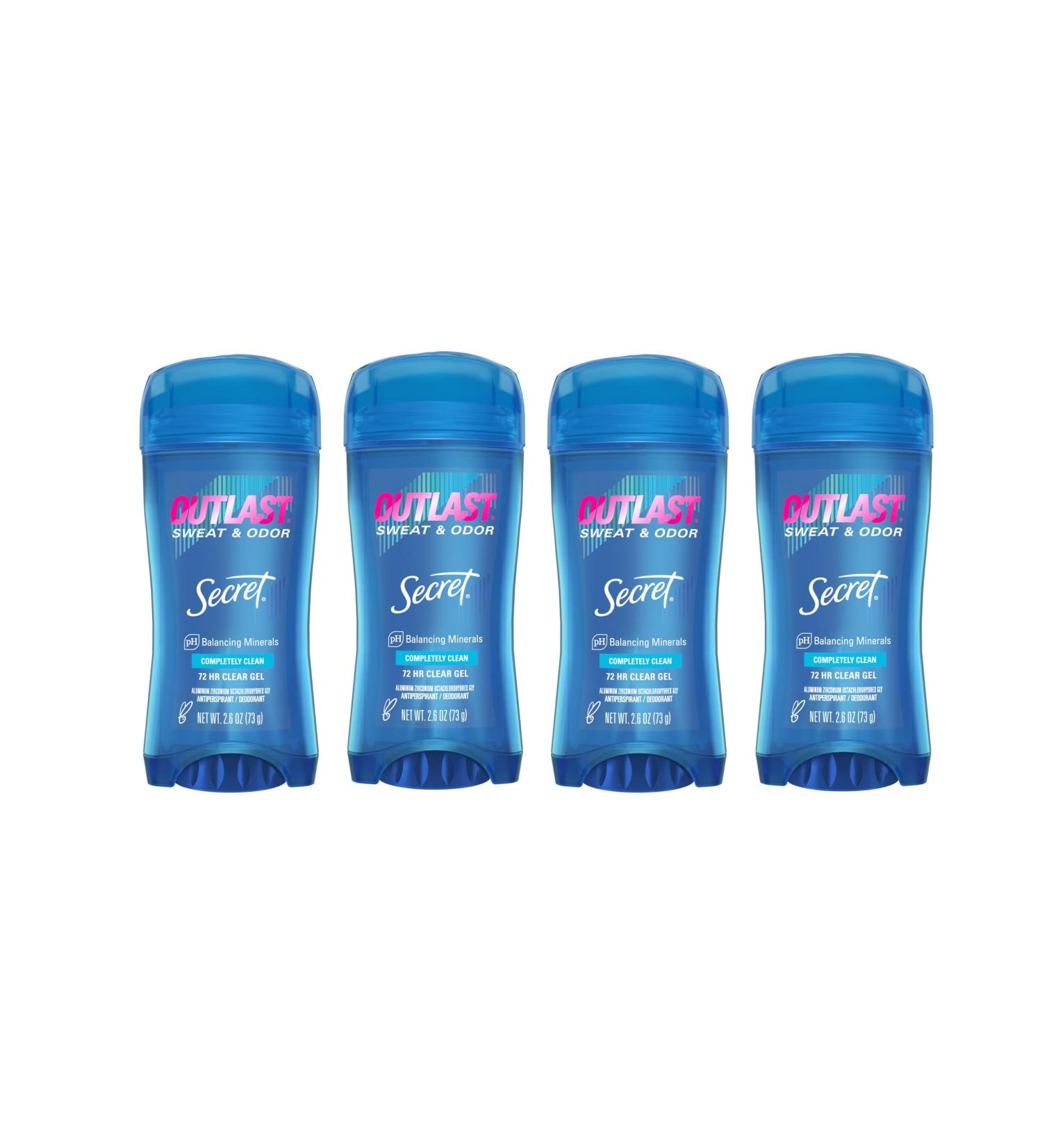 Secret Outlast Clear Gel Antiperspirant Deodorant for Women Completely Clean 2.6 oz (Pack of 4) Completely Clean 2.6 Ounce (Pack of 4) - Buy Online on GoSupps.com