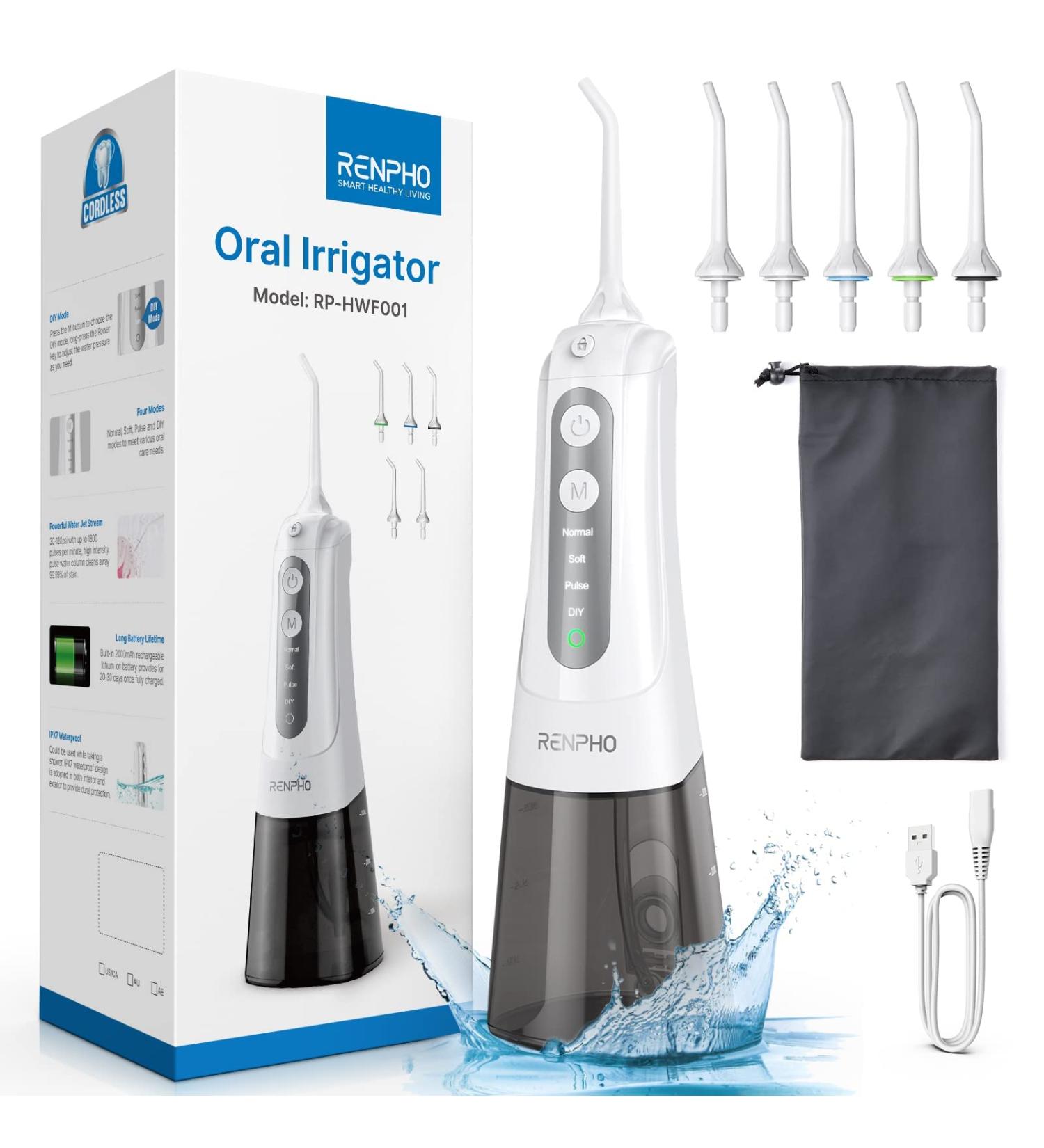 Renpho Wireless Mouth Shower - 4 Cleaning Modes 5 Nozzles IPX7 Waterproof | Portable Oral Care & Dental Care Solution - Buy Online on GoSupps.com