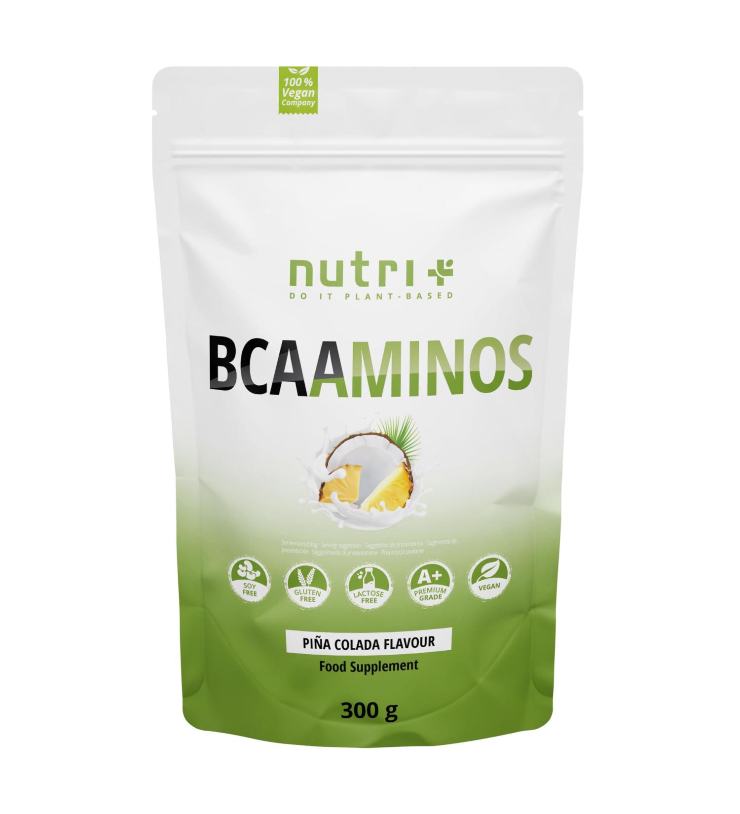 BCAA Pina Colada Flavor - High-Dose Amino Acid Powder 300G | Vegan BCAAMINOS 2:1 Leucine IsoLeucine Valine - Instant Mix for Muscle Recovery - Buy Online on GoSupps.com