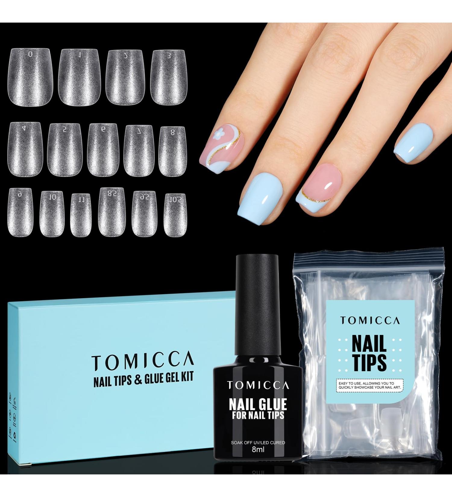 Tomicca Ultra Short Gel Nail Tips - 150 Pcs Soft Full Cover Coffin Nail Tips Set with Glue | Professional Salon Quality - 15 Sizes - Buy Online on GoSupps.com