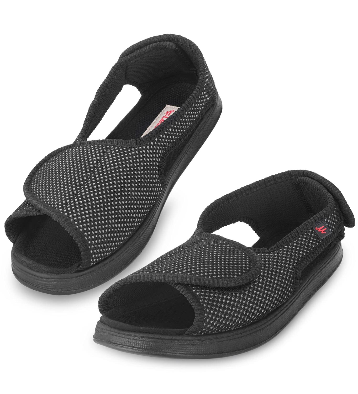BROMZ Women's Diabetic Arthritis Slippers - Adjustable Strap, Extra Wide Width Sandals for Swollen Feet - Black, Size 10 - Buy Online on GoSupps.com