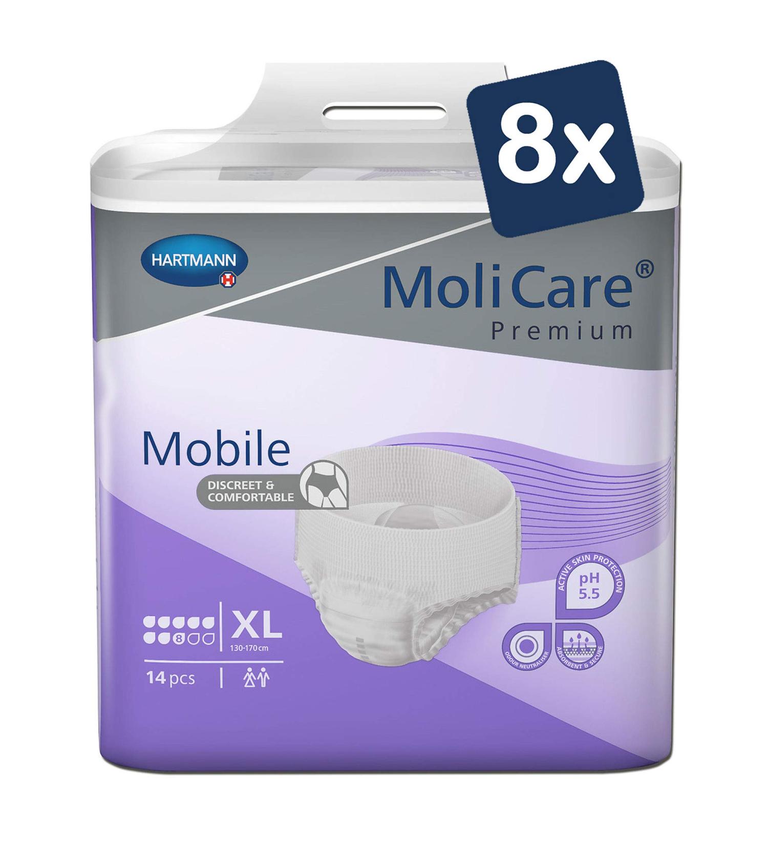 Molicare Premium Mobile Disposable Pants | Incontinence Care for Men & Women | Size XL (130-170 cm) | 8 Drops 1 Pack (8x14 Pieces) - Buy Online on GoSupps.com