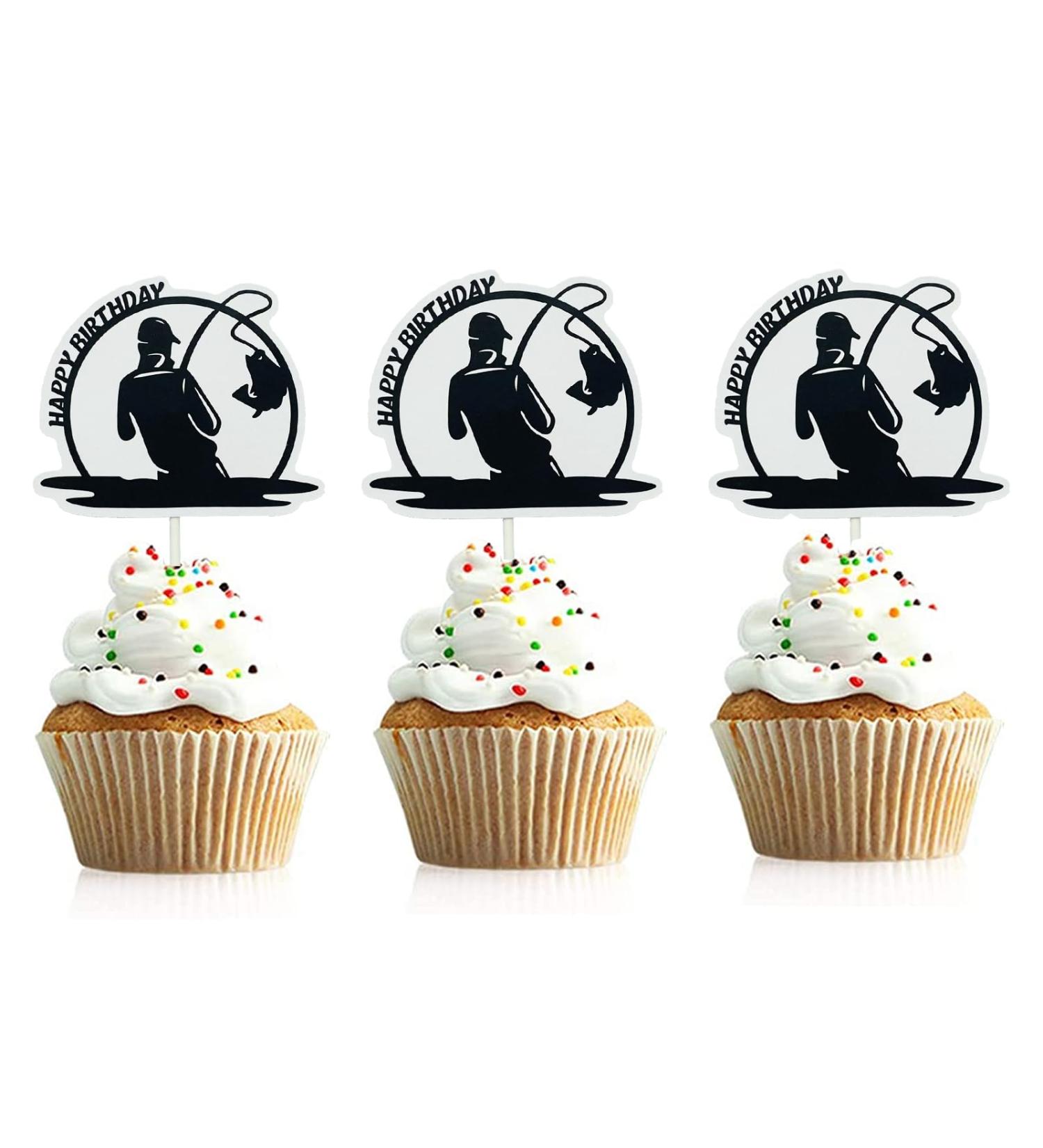 Funny Fishing Birthday Cupcake Topper 24Pcs Fisherman Birthday Cupcake Decorations Outdoor Gone Fishing Themed Party Supplies For Men Women Birthday baby shower Retirement - Buy Online on GoSupps.com