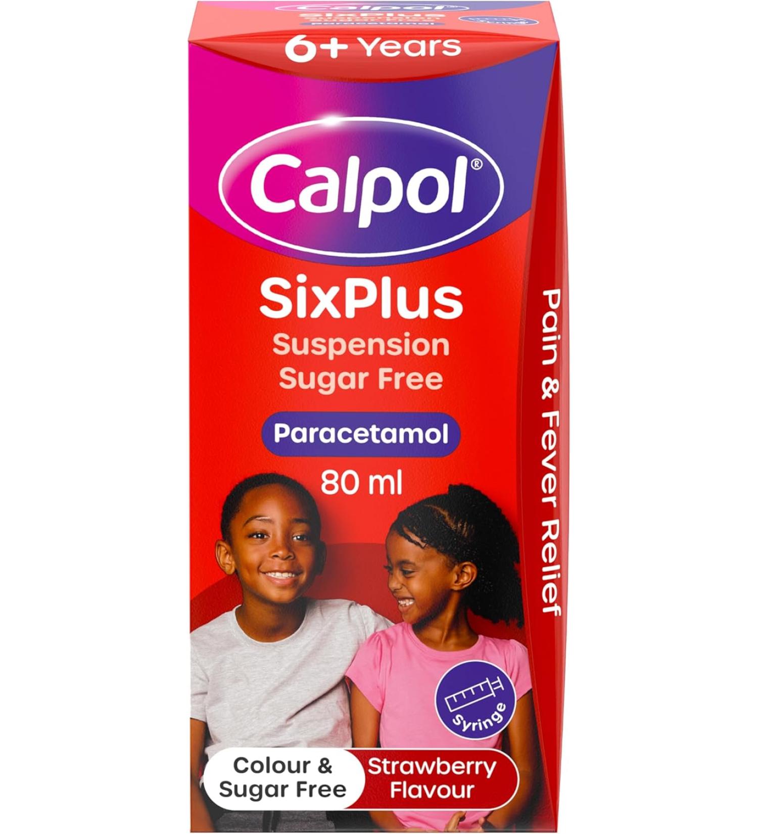 Calpol SixPlus Sugar-Free Strawberry Flavour Suspension 80ml | For 6+ Years - Buy Online on GoSupps.com