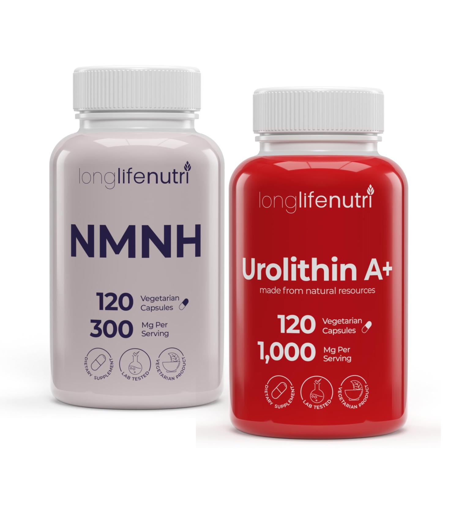 LongLifeNutri NMNH 300 mg & Urolithin A+ 1000 mg Bundle 120 Veg Capsules Each 2-Month Supply Cellular Energy & Longevity Support Lab Tested Made in USA - Buy Online on GoSupps.com