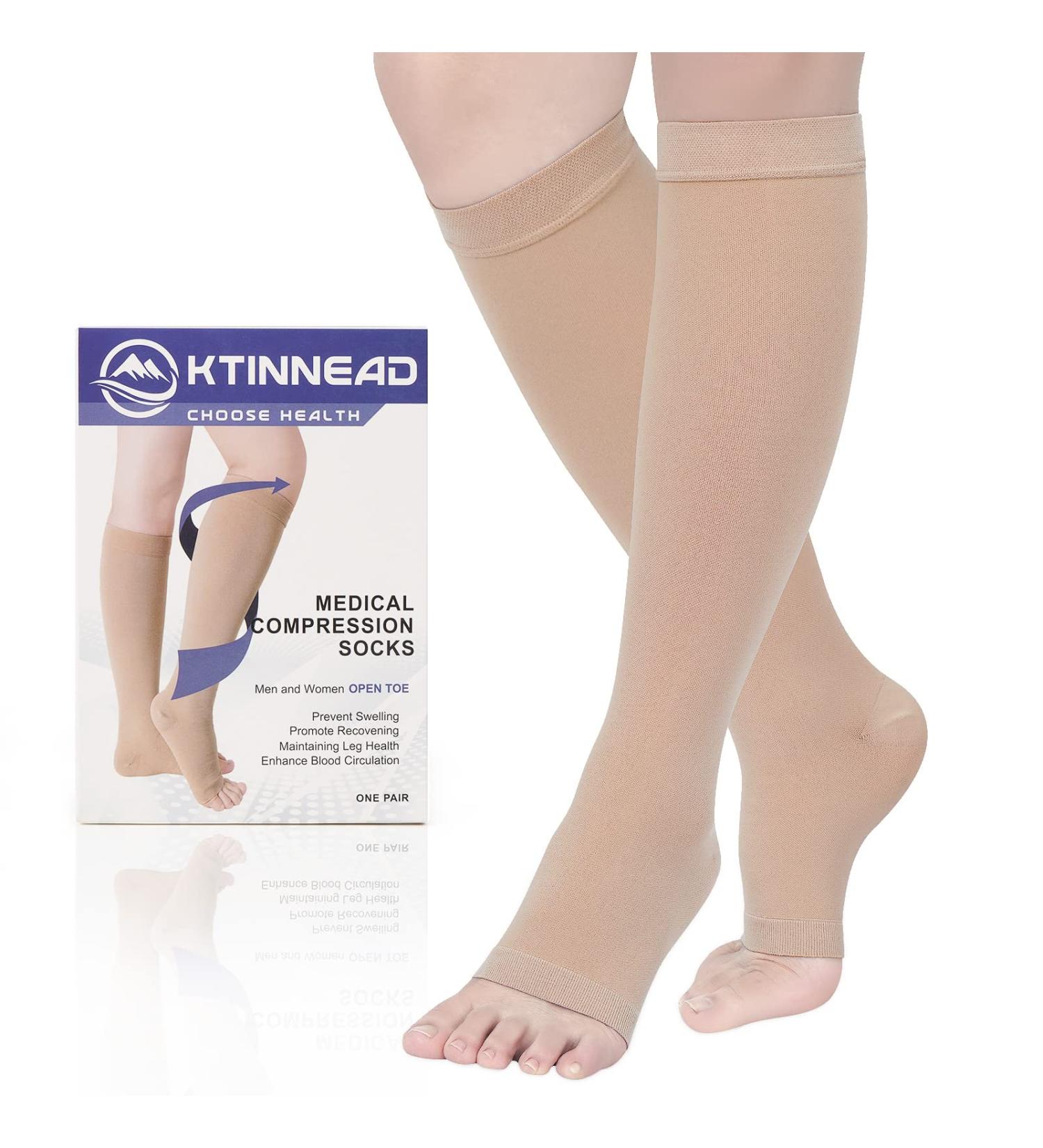 Ktinnead 20-30mmHg Knee High Compression Socks for Men and Women - Open Toe, Opaque, Beige (Large) - Buy Online on GoSupps.com